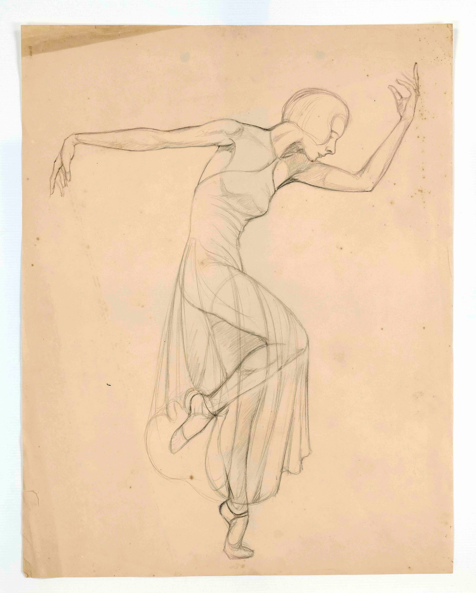 Fritz Uphoff. 1890 Witten - 1966 Worps: Fritz Uphoff. 1890 Witten - 1966 Worpswede. 6 Dance studies - The dancer Erika Vogt in various poses. Circa 1930. pencil on paper, each sheet 56 x 46 cm, stained, marginal defects, unframed - From the