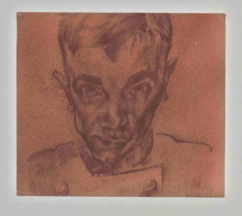 Fritz Uphoff. 1890 Witten - 1966 Worps: Fritz Uphoff. 1890 Witten - 1966 Worpswede. Expressive portrait of the artist Arnold Schmidt-Niechciol (1893-1960). Circa 1920. Brown ink brush and pen on reddish paper, unsigned, sheet 25 x 28.5 cm,