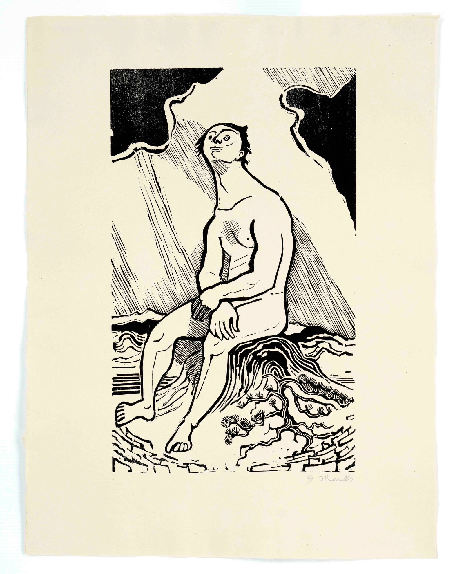 Gerhard Marcks. 1889 Berlin - 1981 Bur: Gerhard Marcks. 1889 Berlin - 1981 Burgbrohl. Auflehnung II. 1948. woodcut on paper, sheet 10 from the portfolio ''Orpheus'', signed G Marcks lower right, Lammek H 180.10, one of 150 copies, sheet 46