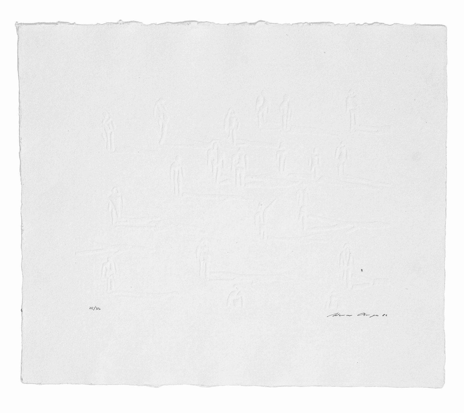 Werner Berges. 1941 Cloppenburg - 2017: Werner Berges. 1941 Cloppenburg - 2017 Schallstadt. Encounters. 1982. embossed print on firm laid paper, signed and dated Werner Berges 82 lower right and numbered 25/33 lower left, sheet 48 x 57 cm,