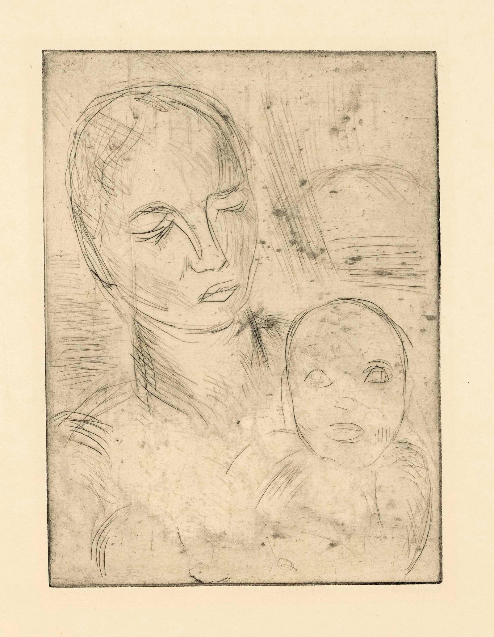 Wilhelm Lehmbruck (1881-1919), ''Mothe: Wilhelm Lehmbruck (1881-1919), ''Mother with Child'', etching on verlin, 1915, unsigned, 16.5 x 12 cm, behind passepartout 31 x 25 cm