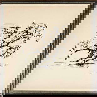 Arno Breker (1900-1991), naked warrior: Arno Breker (1900-1991), naked warrior on a rising horse, lithograph on wove paper, signed lower right, numbered lower left 42/250, dry stamped lower right ''Galerie Marco Edition Bonn Paris'', light-