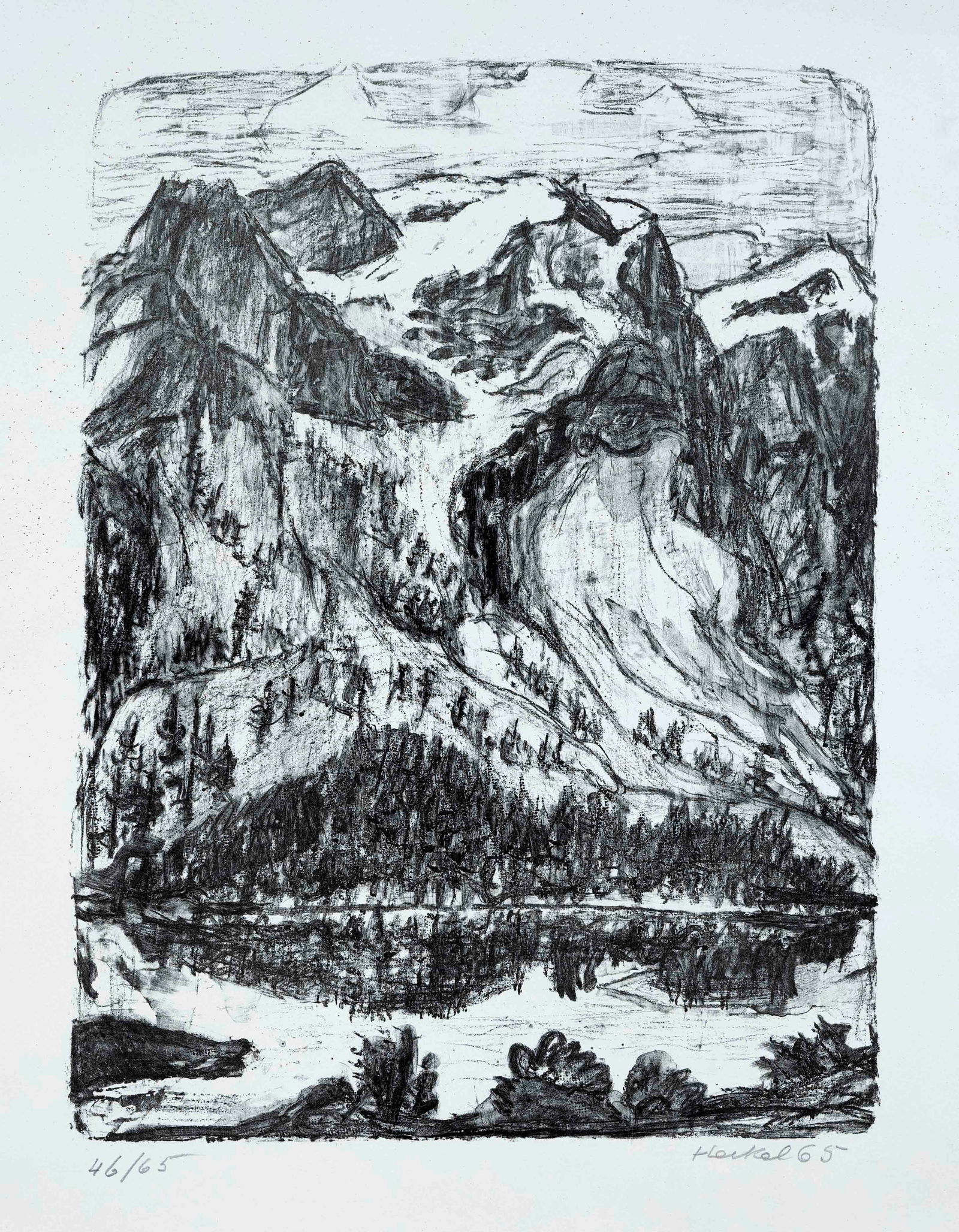 Erich Heckel (1883-1970), ''Berghang a: Erich Heckel (1883-1970), ''Berghang am See'', flithograph on laid paper, signed and dated (19)65 lower right, numbered 46/65 lower left, published by Ketterer, Munich 1967, dry stamp of Galerie Wolfg