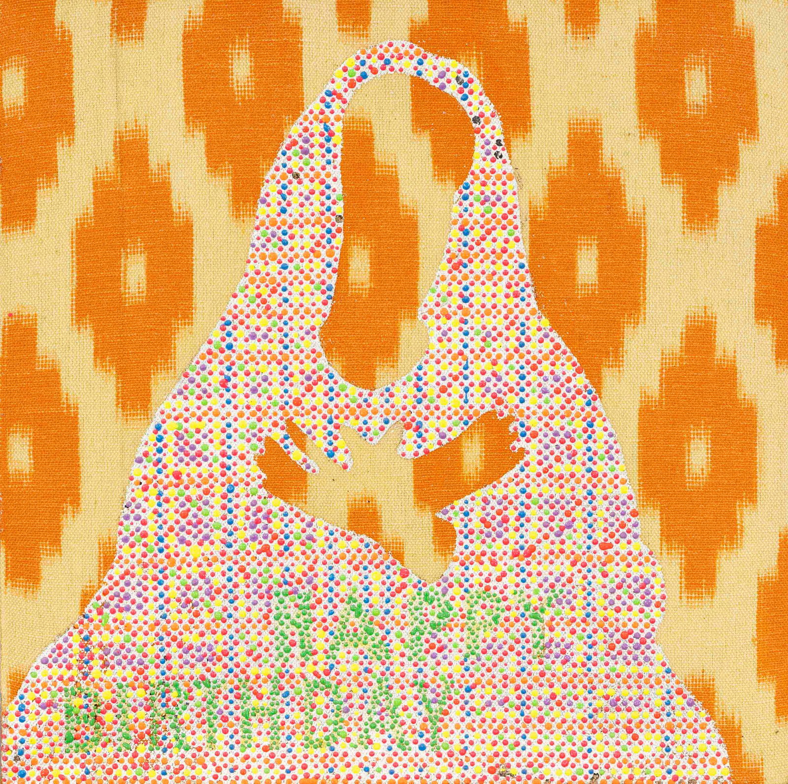 Dieter Vieg (*1958), German artist, st: Dieter Vieg (*1958), German artist, studied in Hamburg with Franz Erhard Walther, Sigmar Polke and Wolfgang Oppermann. ''Happy Birthday'', outline of a Madonna in silver paint and raised colored dots