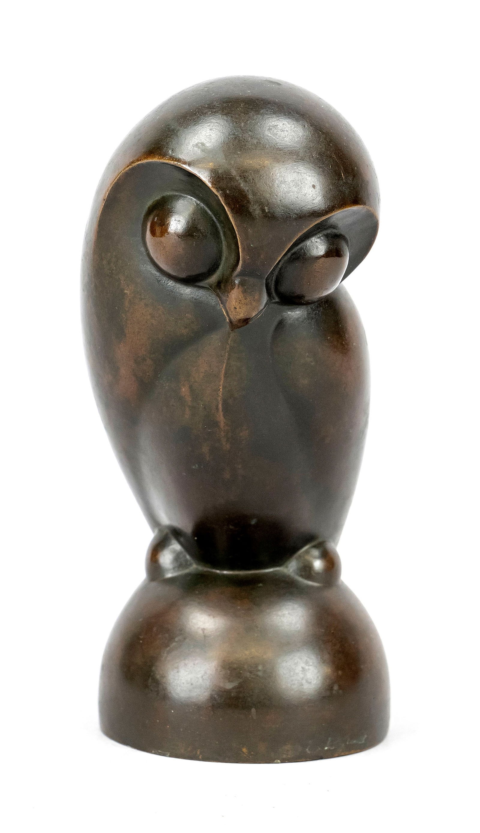 Josef Hartwig (1880-1955), German: Josef Hartwig (1880-1955), German sculptor, foreman at the Bauhaus in Weimar, ''Owl'', brown papier-mâché bronze, unsigned, h. 17 cm