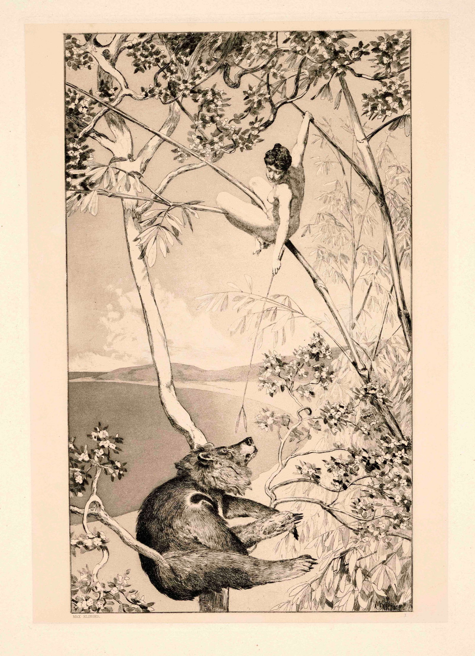 Max Klinger (1857-1920), portfoli: Max Klinger (1857-1920), portfolio 'Intermezzi'', complete series of Opus IV with 12 etchings behind passepartout, ''Intermezzi - componiert, radirt und Herrn Kupferstecher und Kunsthändler Hermann S