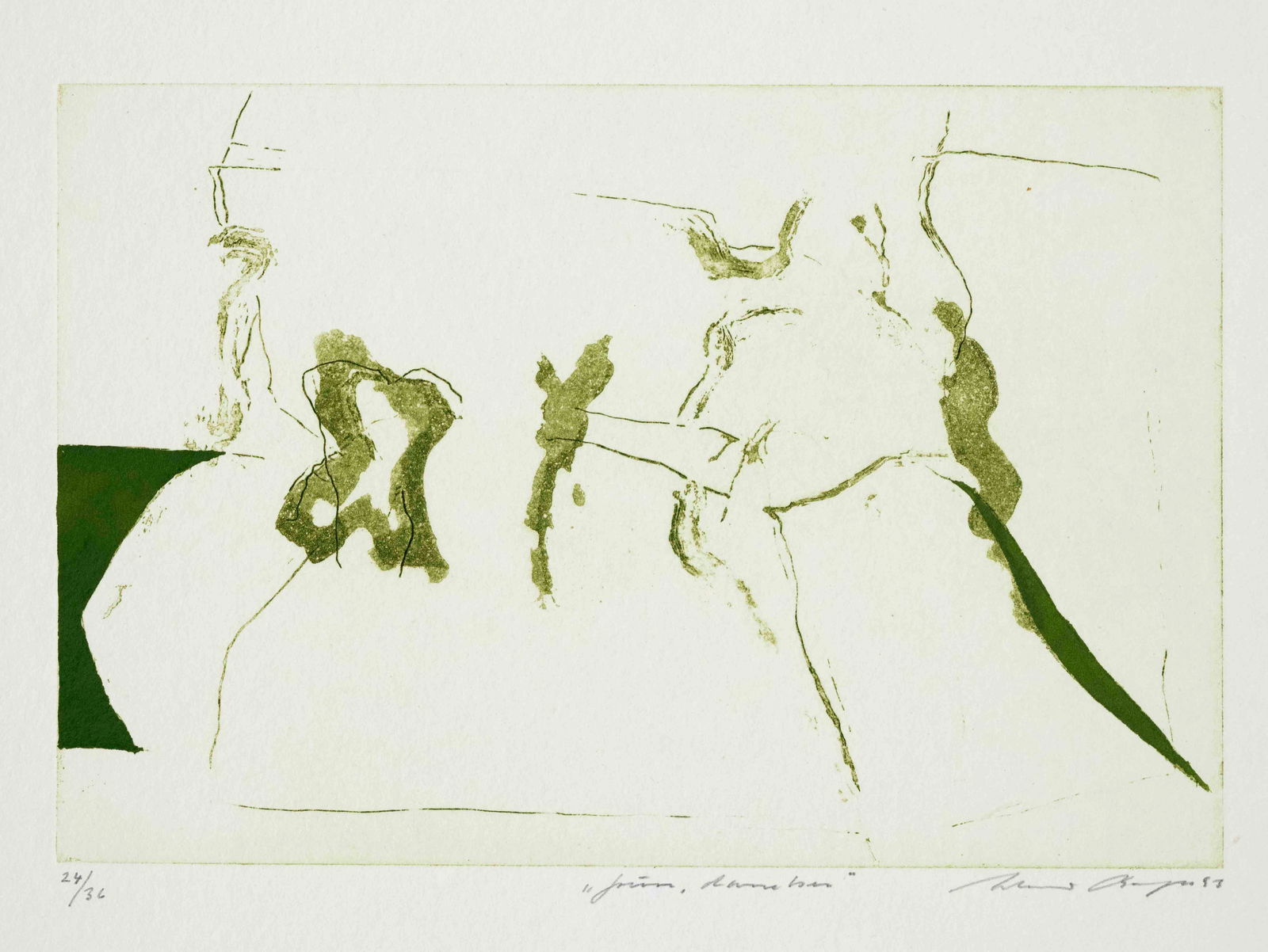 Werner Berges (1941-2017), ''Grün: Werner Berges (1941-2017), ''Grün daneben'', color etching on laid paper with scoop edge, signed lower right and dated 1993, inscribed in the middle, lower left num. Ex. of 36, sheet size 28 x 35 cm