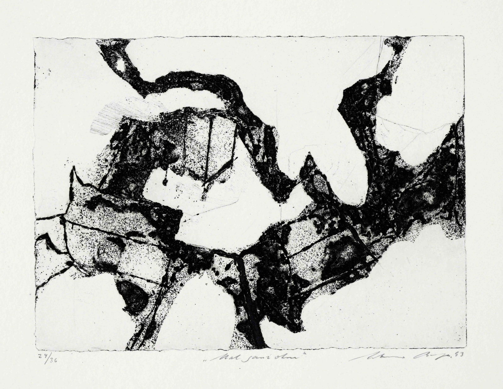 Werner Berges (1941-2017), ''Mal: Werner Berges (1941-2017), ''Mal ganz ohne'', aquatint etching on laid paper with scooped edge, signed lower right and dated 1993, inscribed in the center, numbered lower left. Ex. of 36, sheet size 2