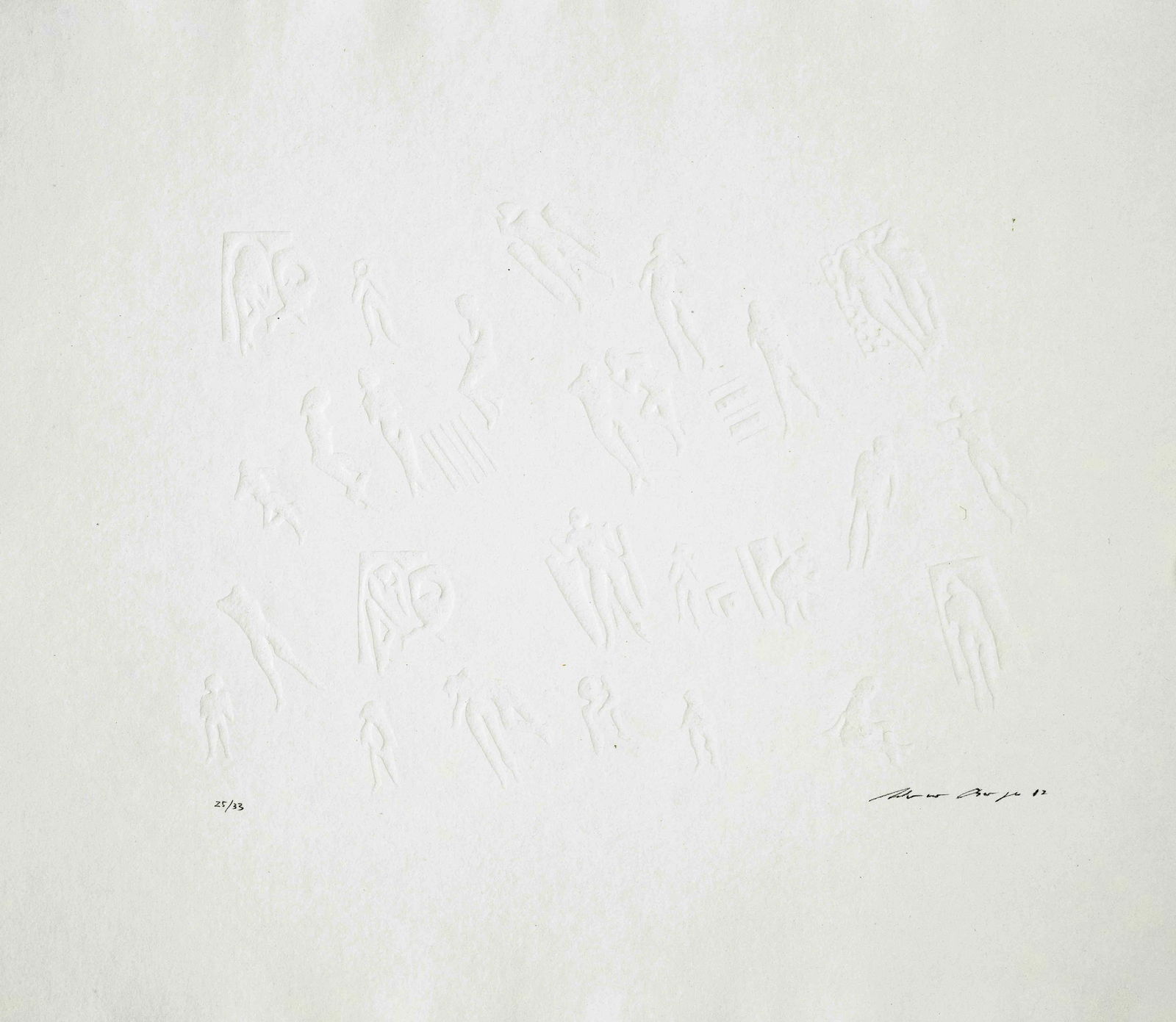 Werner Berges (1941-2017), ''Bege: Werner Berges (1941-2017), ''Begegnungen'', embossed print on laid paper with scooped edge, signed and dated 1982 lower right, inscribed in the center, numbered lower left. Ex. of 33, sheet dimensions