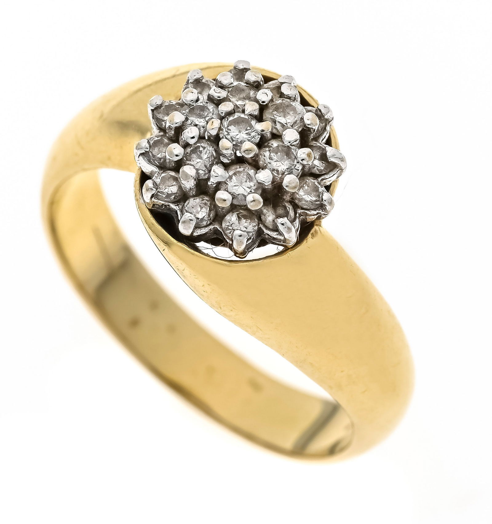 Diamond ring GG/WG 585/000 with 1: Diamond ring GG/WG 585/000 with 19 brilliant-cut diamonds, total 0.25 ct l.tonedW-tonedW/SI, one brilliant-cut diamond with lateral break-out, RG 56, 6.0 g