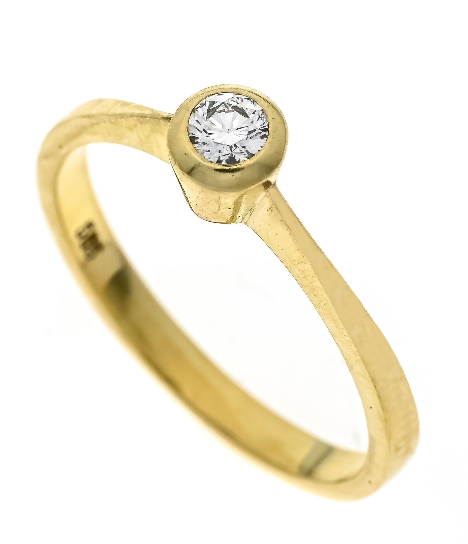 Brilliant ring GG 585/000 with on: Brilliant ring GG 585/000 with one brilliant-cut diamond 0.12 ct l.tintedW/SI-PI, RG 55, 2.6 g