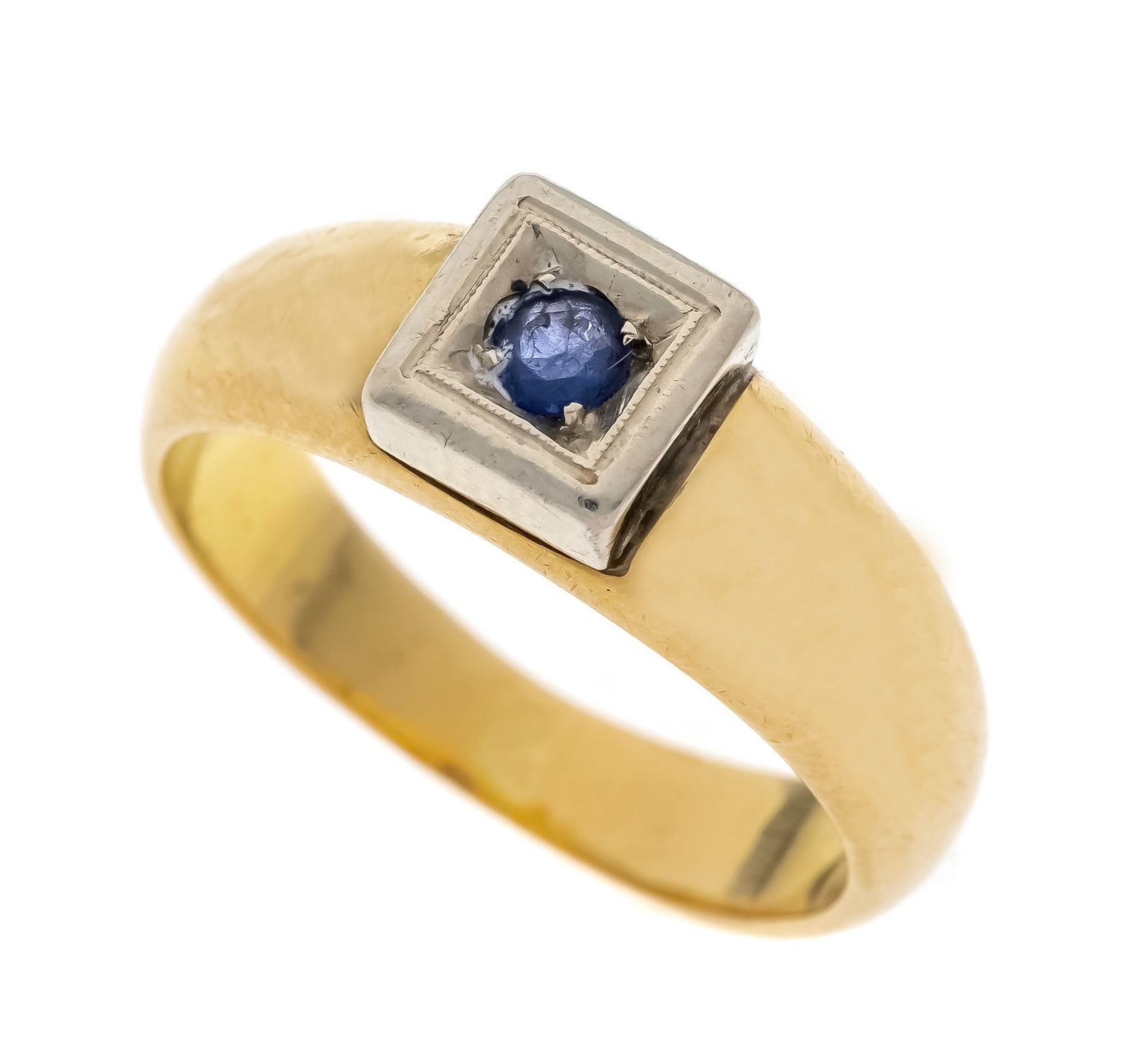 Sapphire ring GG 750/000 unstampe: Sapphire ring GG 750/000 unstamped, tested, with a round faceted sapphire 2.5 mm, RG 55, 7.6 g