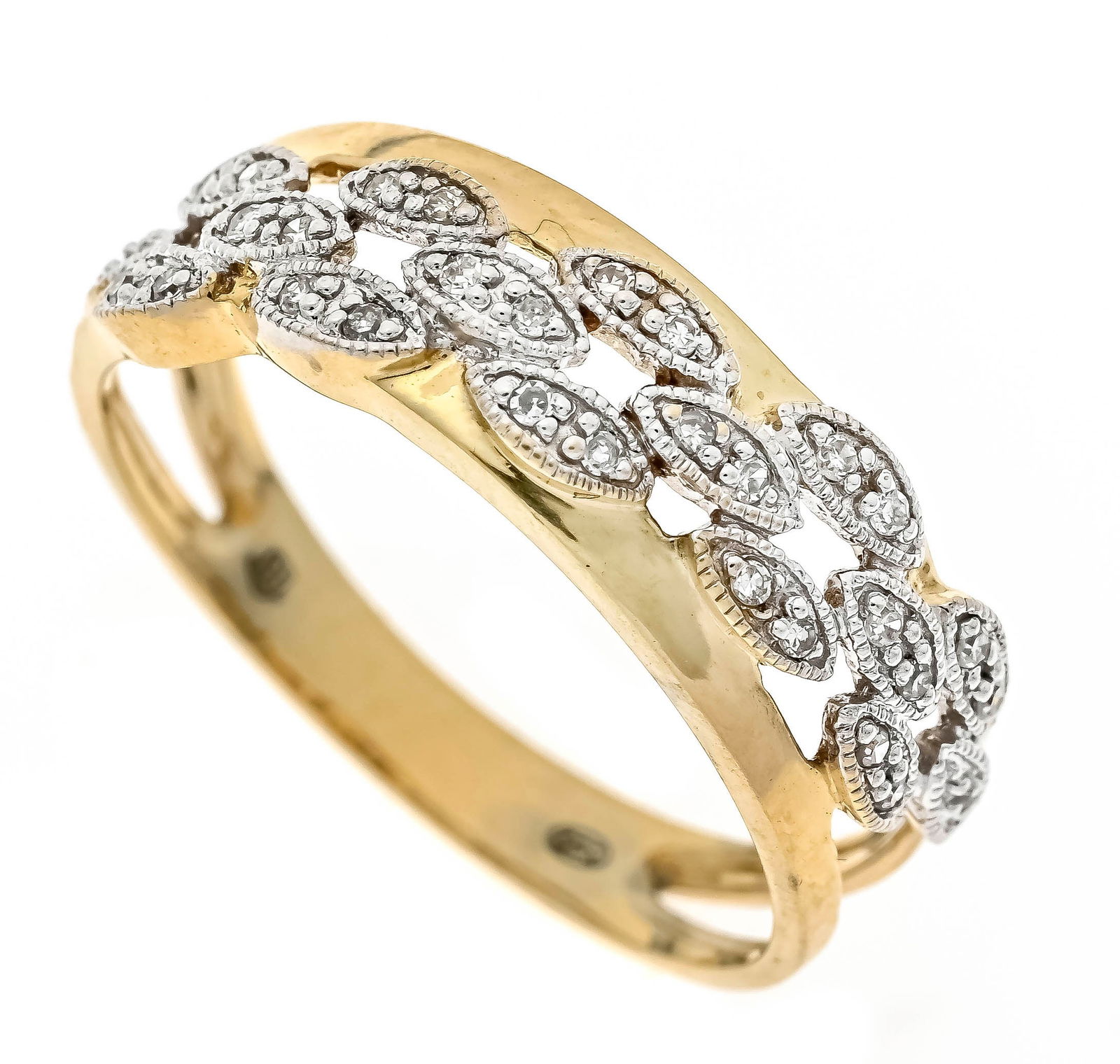 Diamond ring GG/WG 585/000 with 2: Diamond ring GG/WG 585/000 with 28 octagonal diamonds, total 0.14 ct Wesselton - slightly tinted white/SI, RG 60, 3.4 g