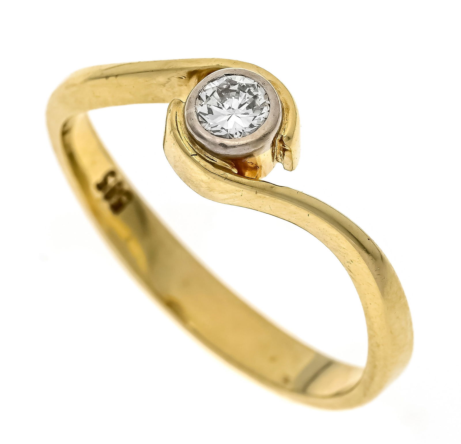 Brilliant ring GG 585/000 with on: Brilliant ring GG 585/000 with one brilliant-cut diamond 0.18 ct W/SI, RG 57, 3.2 g