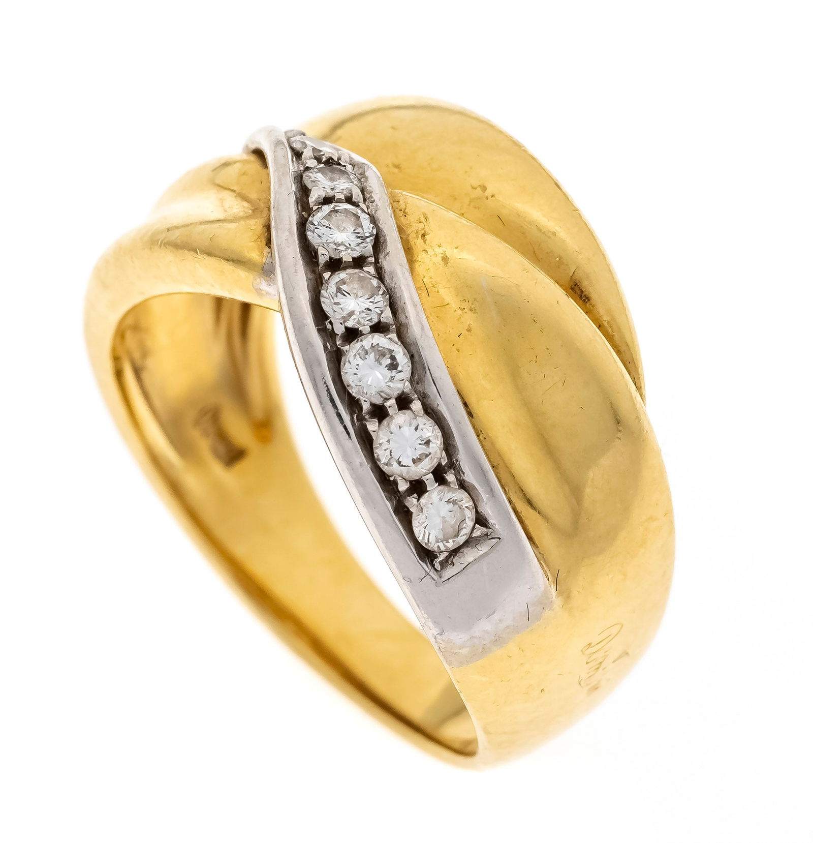 Brilliant ring GG/WG 750/000 with: Brilliant ring GG/WG 750/000 with 7 brilliant-cut diamonds, total 0.20 ct W/VS, RG 54, 7.6 g