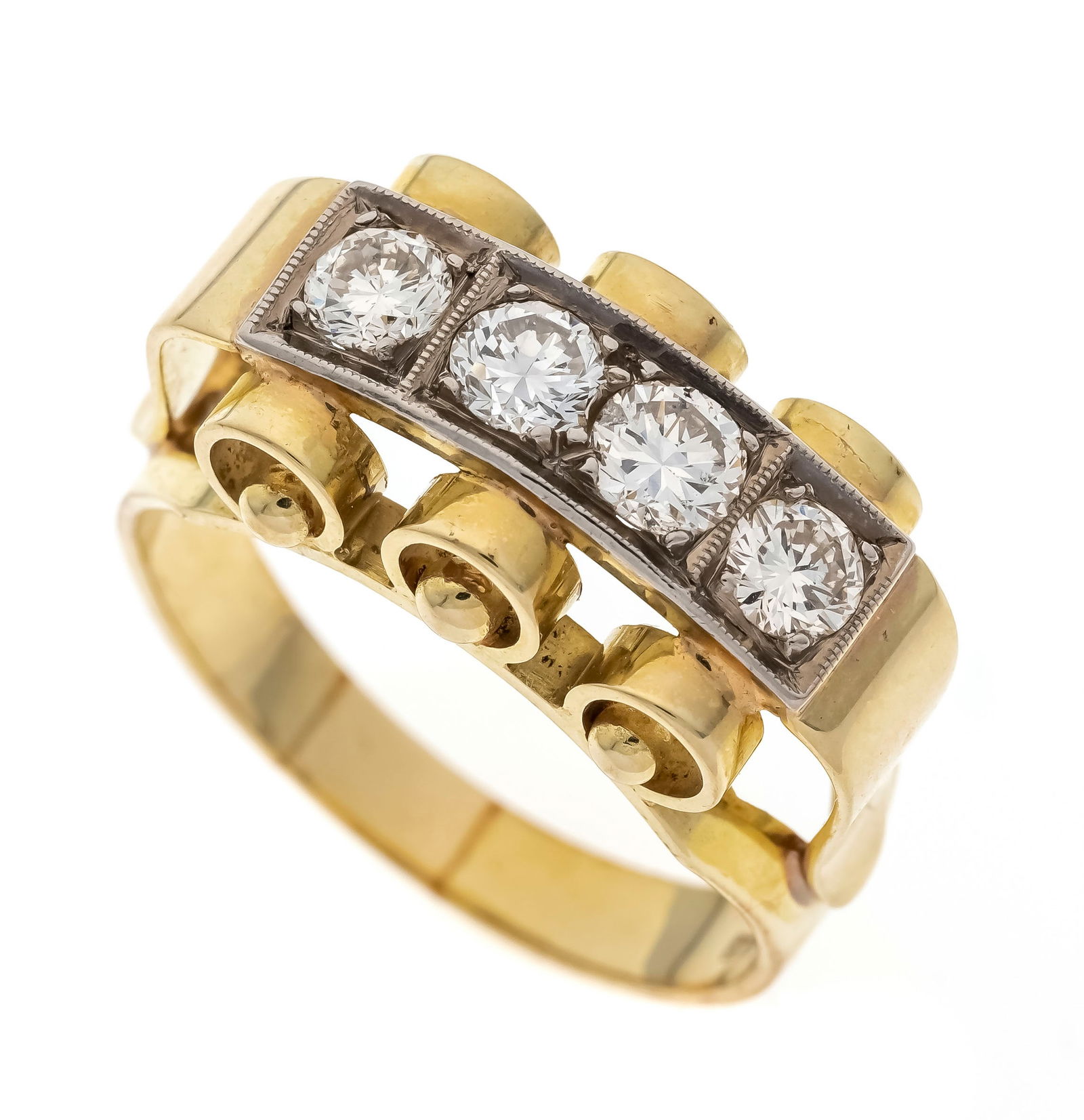 Riviére diamond ring GG 585/000 w: Riviére diamond ring GG 585/000 with 4 brilliant-cut diamonds, total 0.75 ct l.tintedW/VS, RG 59, 6.0 g