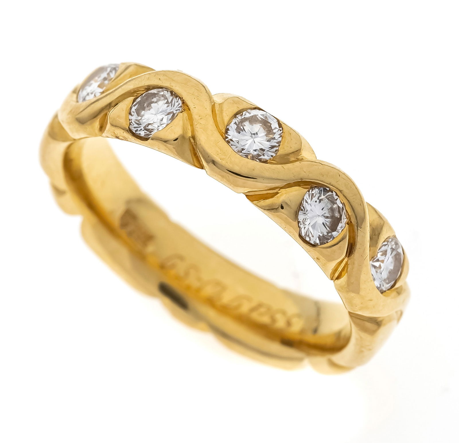 Brilliant ring GG 750/000 with 5: Brilliant ring GG 750/000 with 5 brilliant-cut diamonds, total 0.55 ct TW/SI (engraved), RG 55, 7.0 g