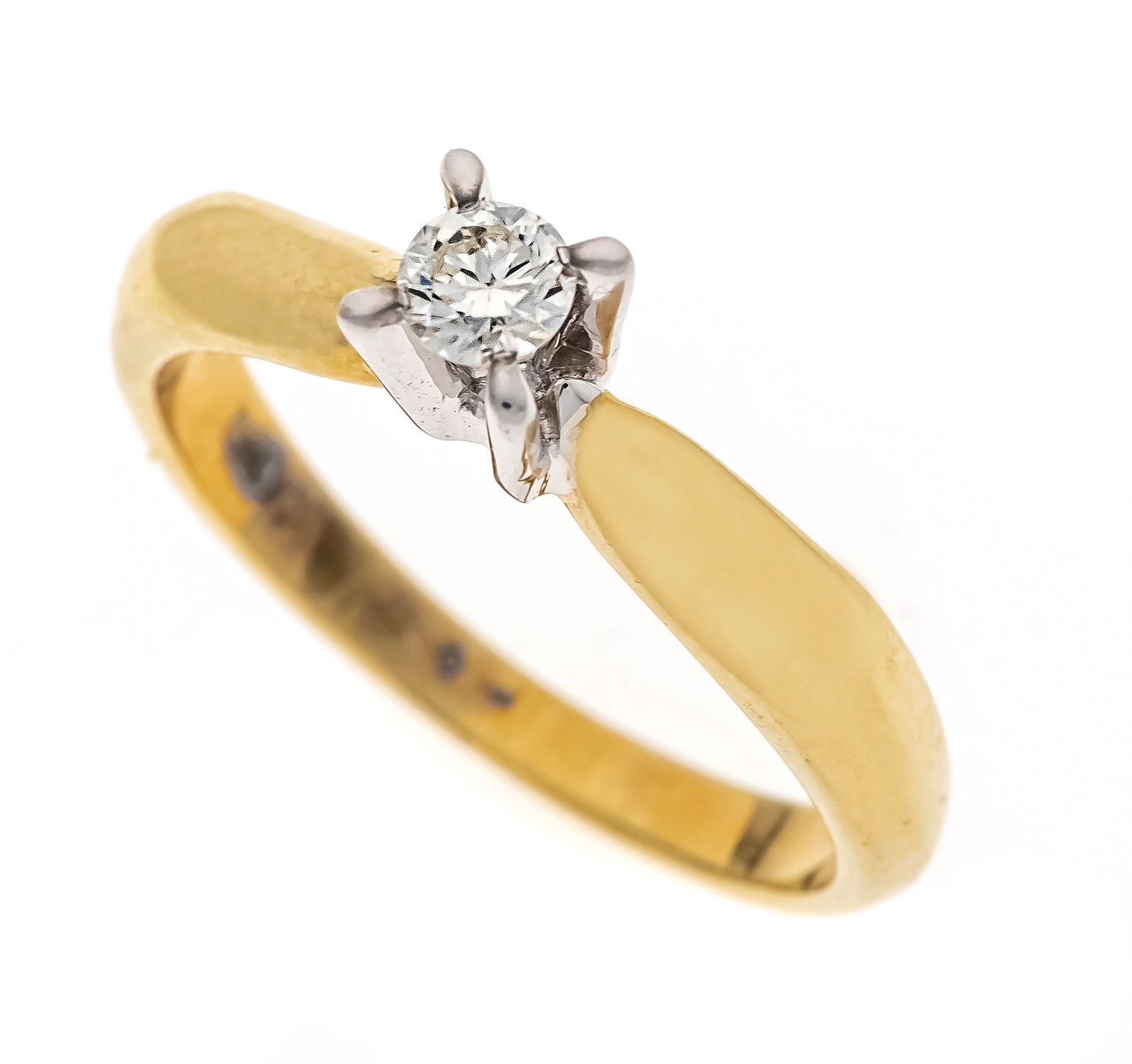 Brilliant ring GG/WG 750/000 with: Brilliant ring GG/WG 750/000 with one brilliant-cut diamond 0.16 ct W/VS-SI, RG 54, 4.1 g