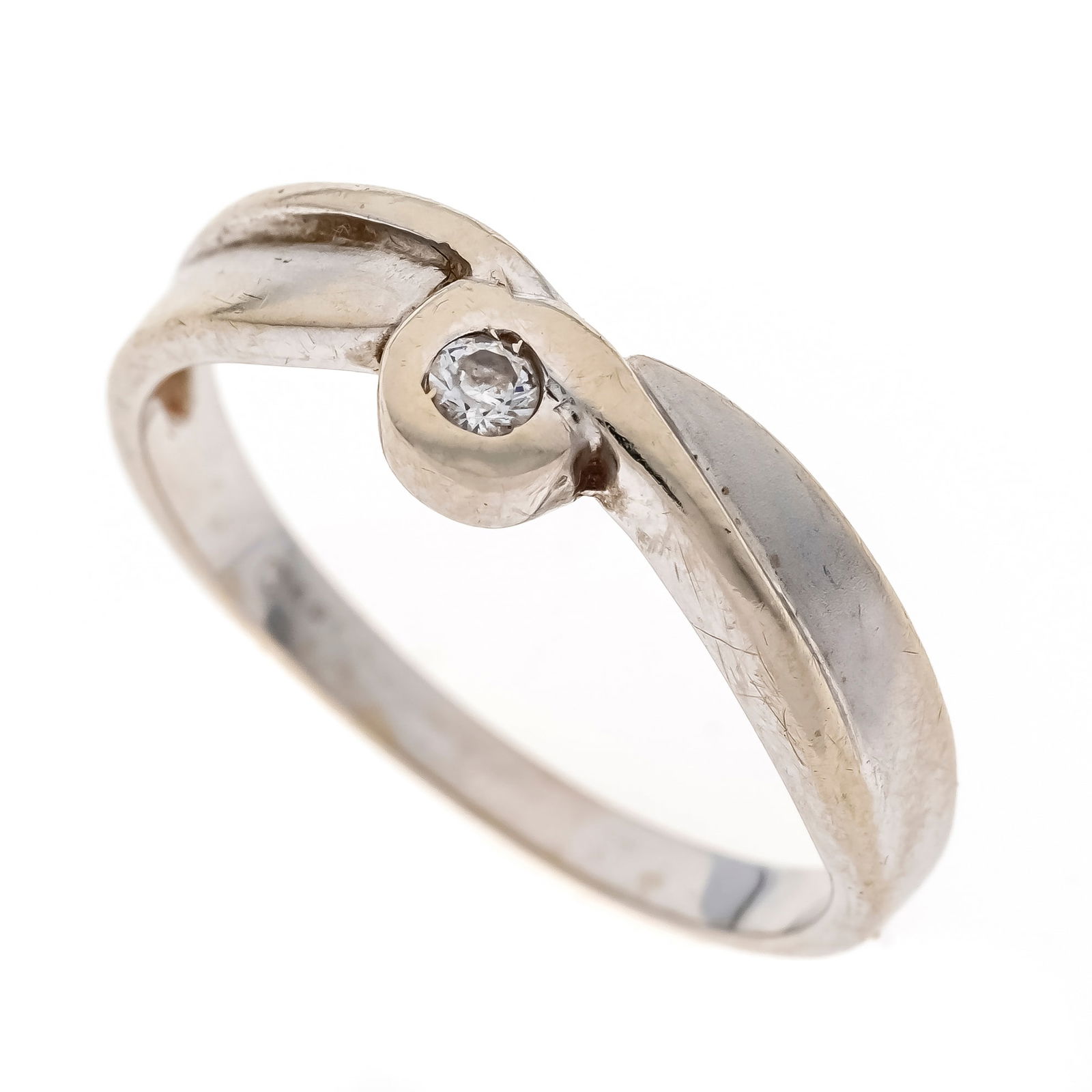 Ring WG 585/000 with a round face: Ring WG 585/000 with a round faceted white gemstone 2.5 mm, RG 54, 2.8 g