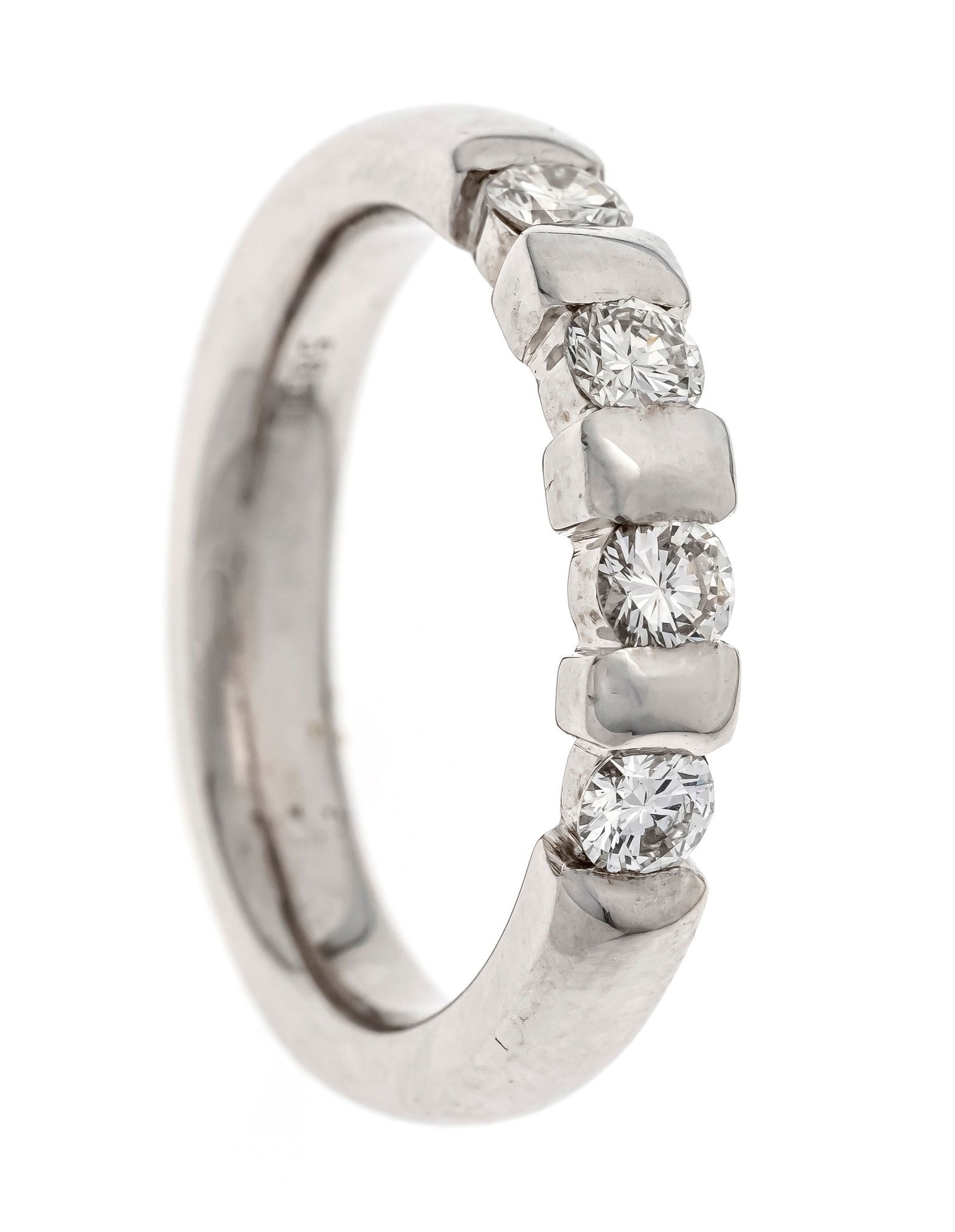 Riviére brilliant-cut diamond rin: Riviére brilliant-cut diamond ring WG 585/000 with 4 brilliant-cut diamonds, total 0.52 ct W/VS-SI, RG 55, 6.5 g