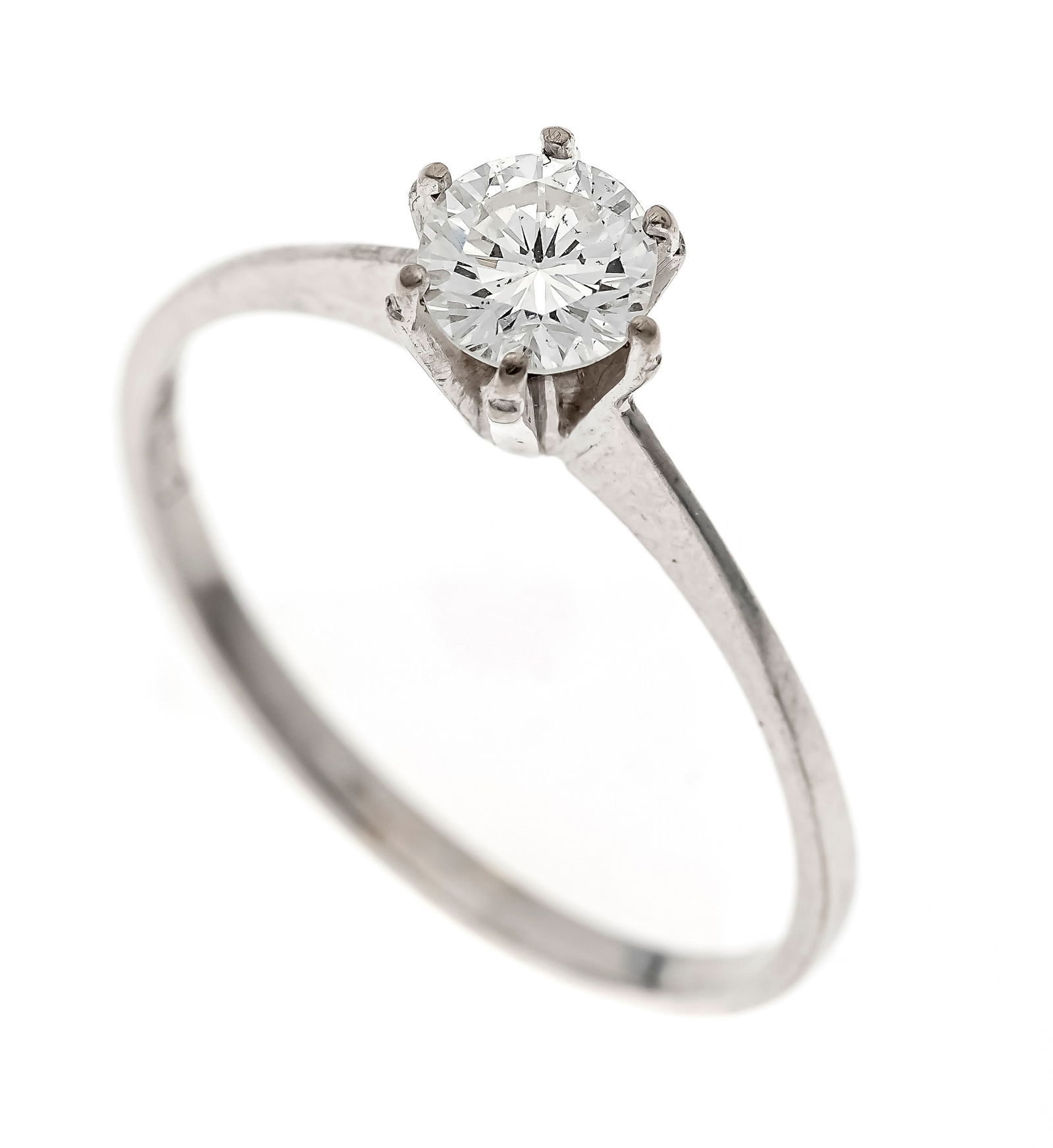 Brilliant solitaire ring WG 585/0: Brilliant solitaire ring WG 585/000 with one brilliant-cut diamond 0.49 ct W/SI-PI, RG 57, 1.8 g