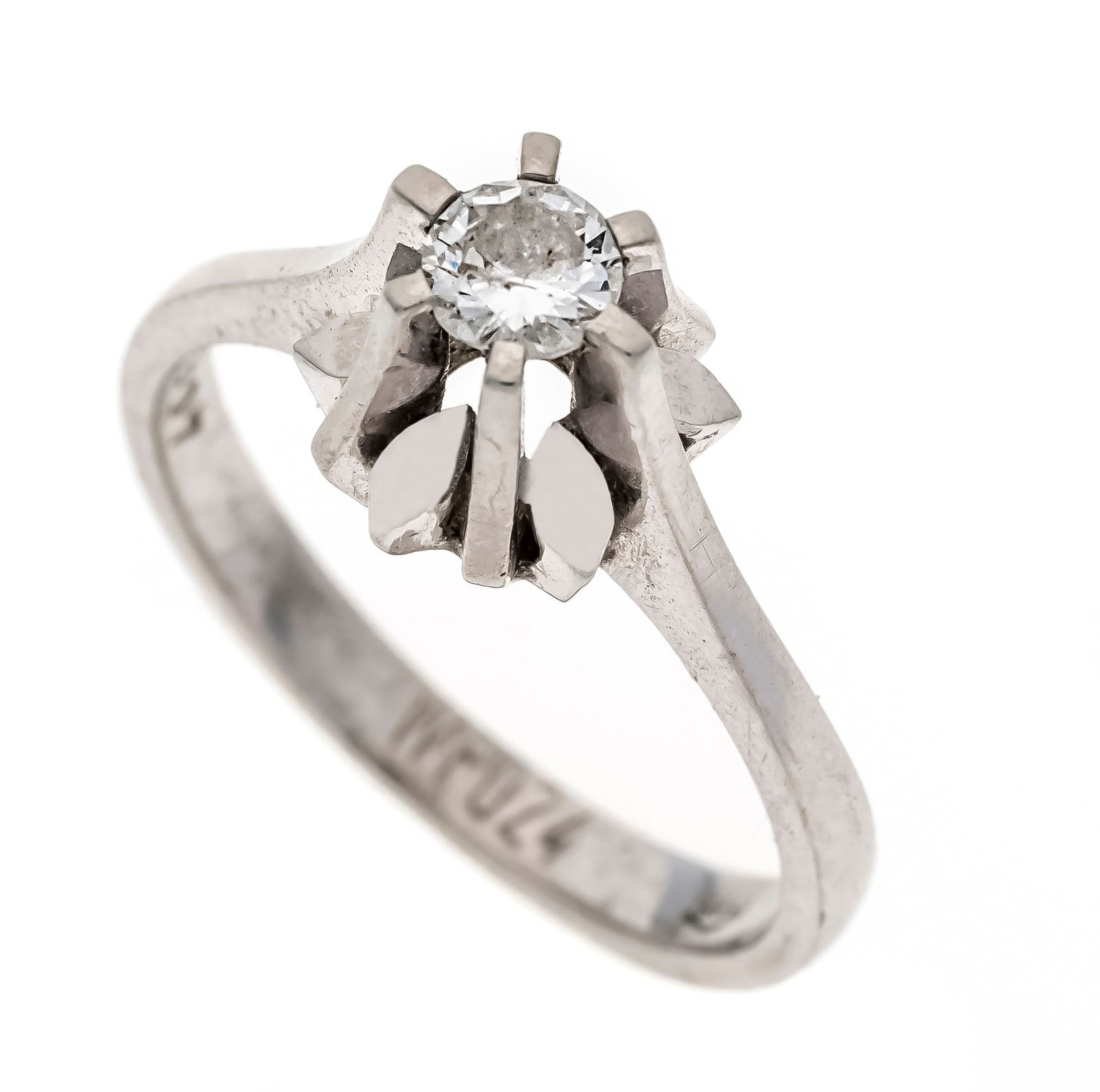 Brilliant solitaire ring WG 585/0: Brilliant solitaire ring WG 585/000 with one brilliant-cut diamond 0.24 ct W/PI (stamped), RG 52, 3.6 g