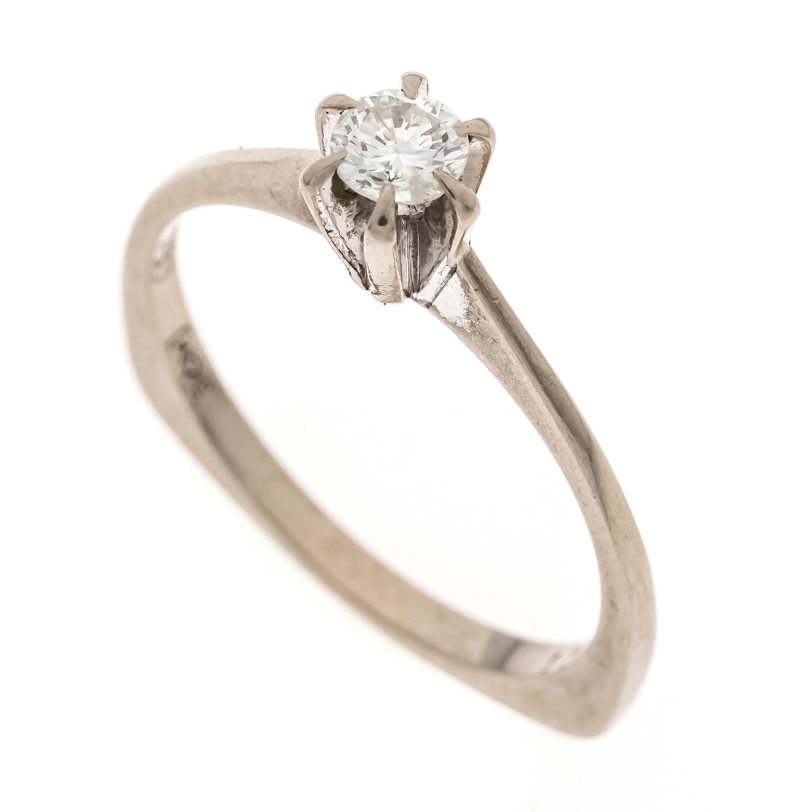 Brilliant-cut diamond ring WG 750: Brilliant-cut diamond ring WG 750/000 with one brilliant-cut diamond 0.22 ct W/PI1, RG 55, 2.8 g