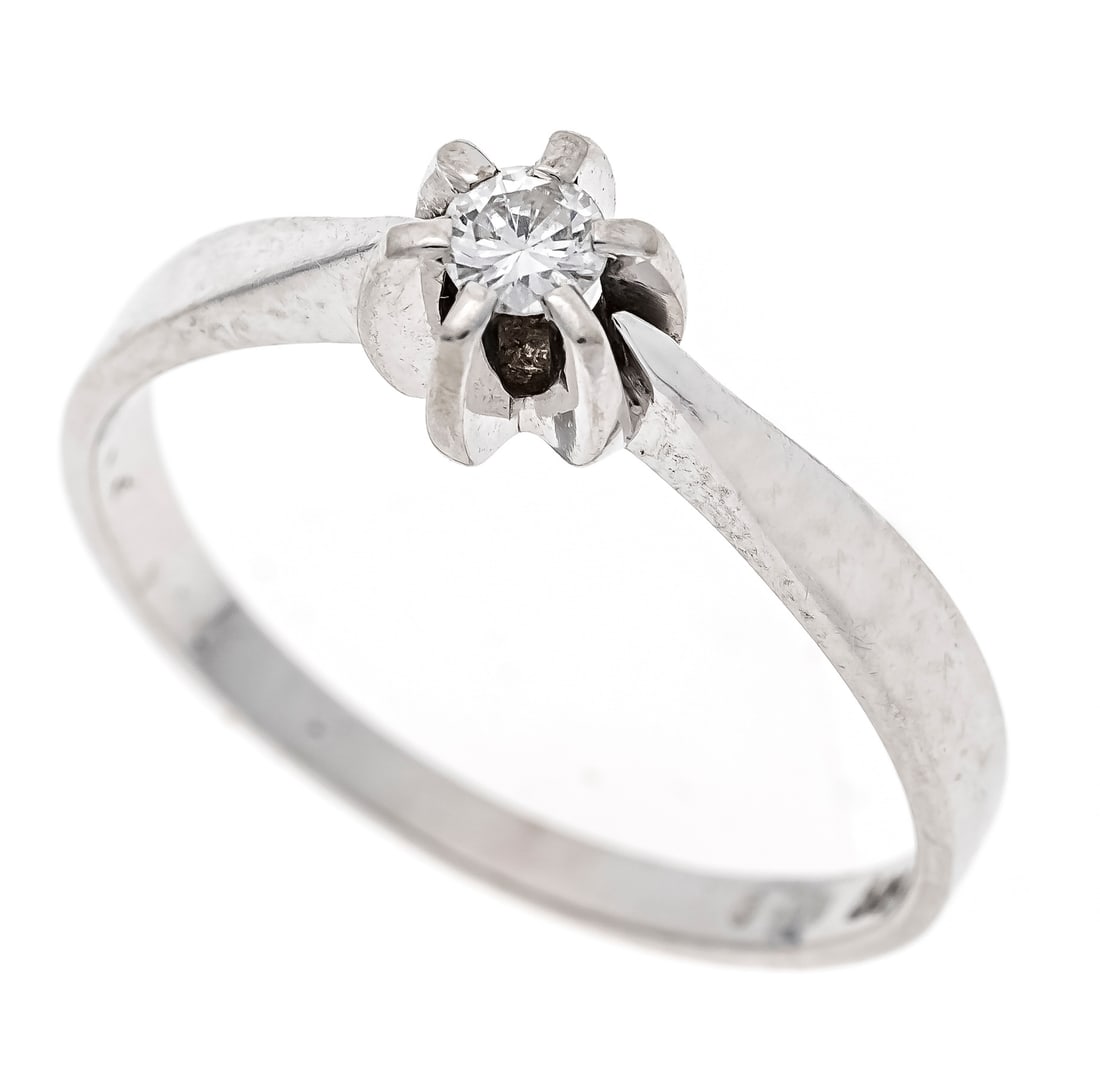 Diamond ring WG 585/000 with one: Diamond ring WG 585/000 with one brilliant-cut diamond 0.09 ct (hallmarked) W/SI, RG 53, 2.0 g