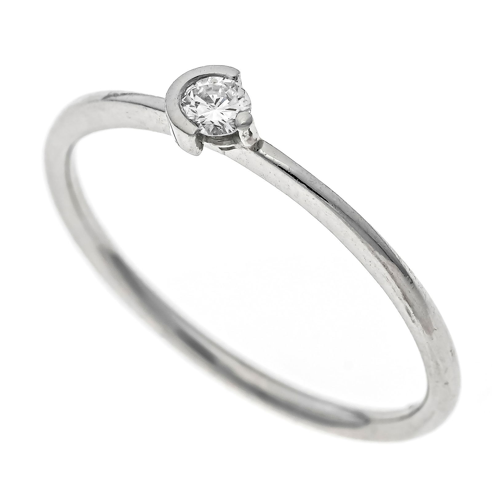 Diamond ring platinum 950/000 wit: Diamond ring platinum 950/000 with one brilliant-cut diamond 0.11 ct W/SI, RG 54, 2.0 g