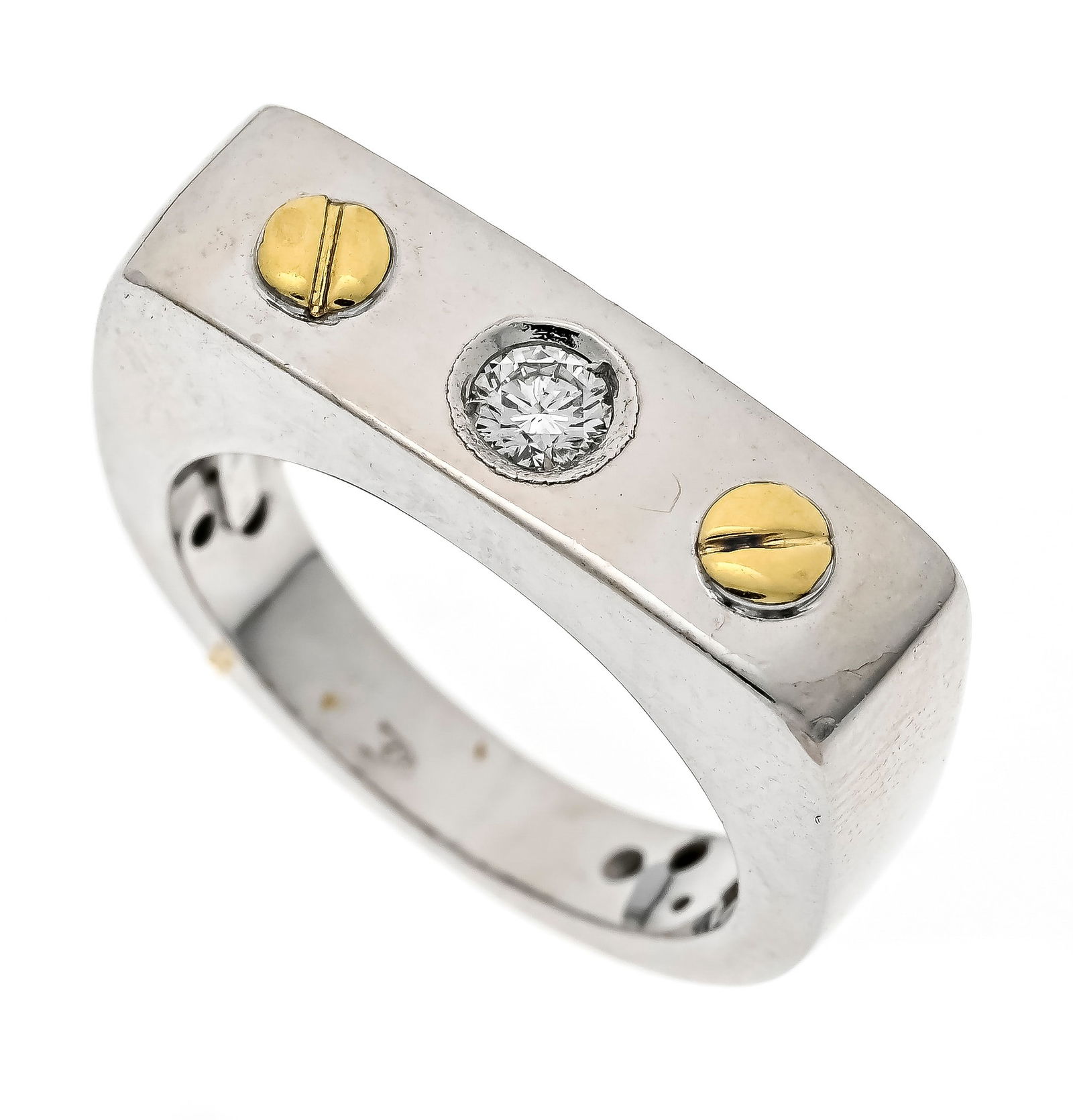 Diamond ring WG/GG 585/000 with o: Diamond ring WG/GG 585/000 with one brilliant-cut diamond 0.10 ct W/SI, RG 51, 6.4 g