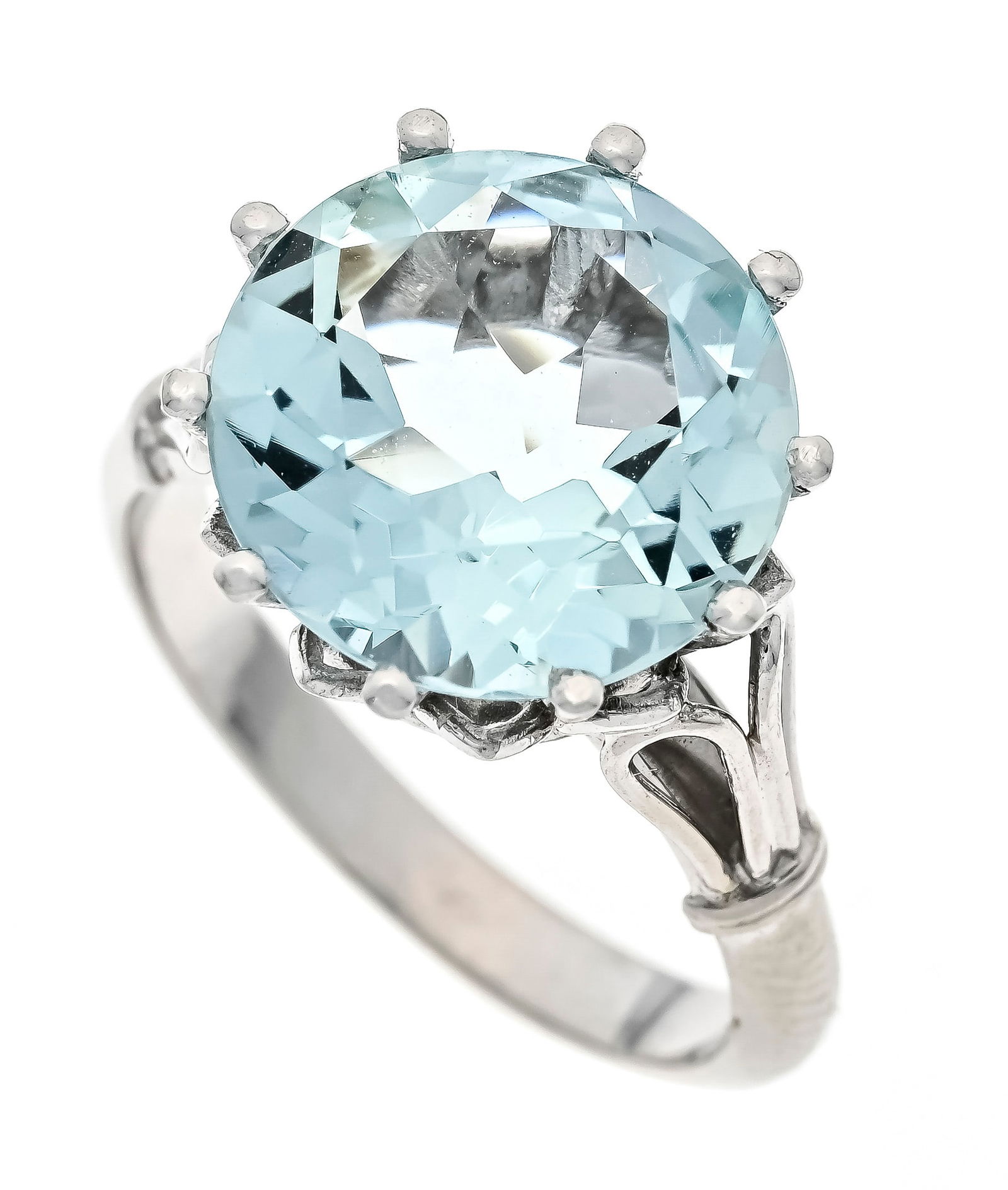 Aquamarine ring WG 585/000 with a: Aquamarine ring WG 585/000 with a round faceted aquamarine 17 mm in a fine light blue, eye-clean, RG 53, 5.5 g