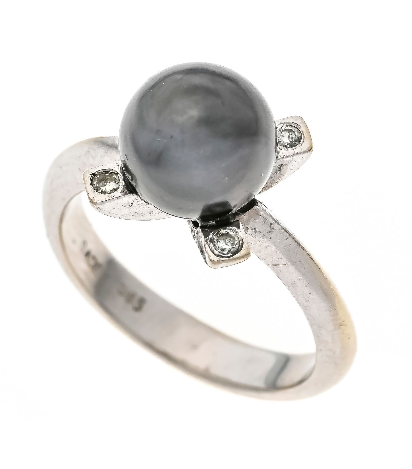 Tahitian diamond ring WG 585/000: Tahitian diamond ring WG 585/000 with a Tahitian pearl 8.5 mm and 4 brilliant-cut diamonds, total 0.04 ct W/SI-PI1, RG 54, 5.2 g