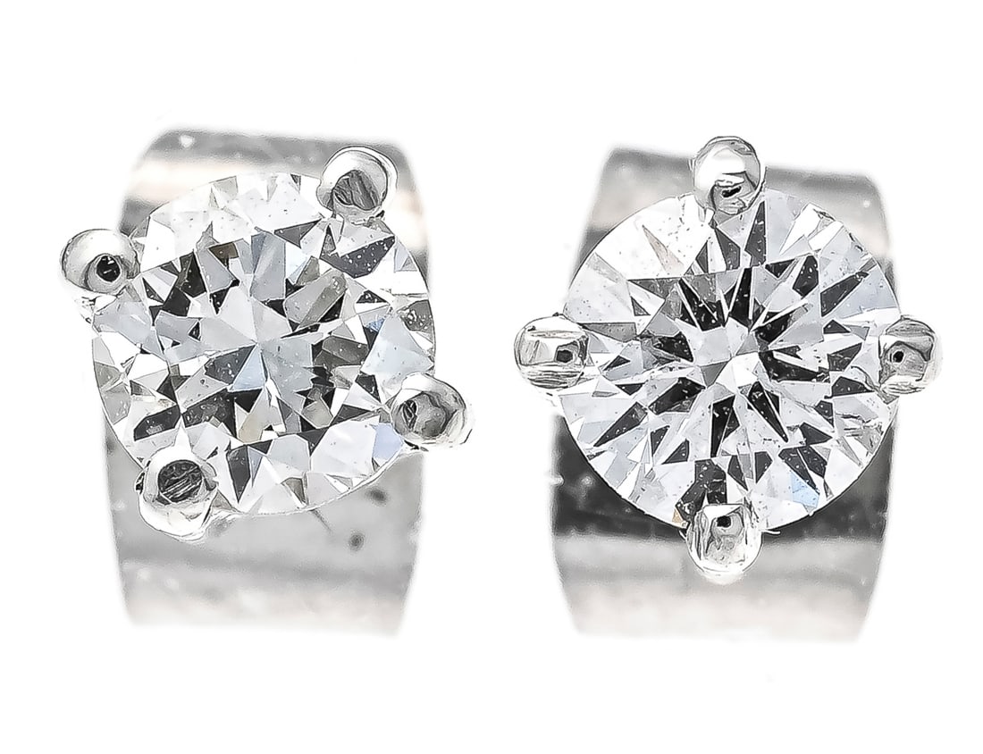 Brilliant stud earrings WG 585/00: Brilliant stud earrings WG 585/000 with 2 brilliant-cut diamonds, total 0.50 ct W/VS, 1.4 g