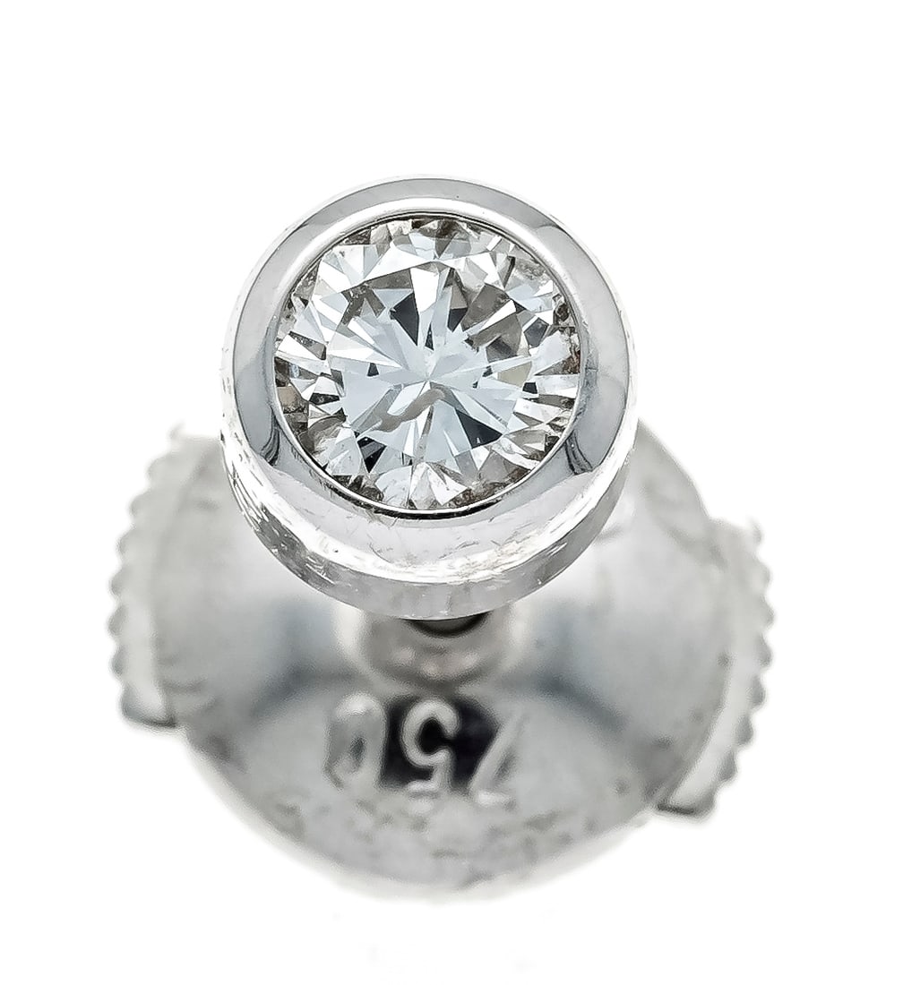 Single Christ diamond stud earrin: Single Christ diamond stud earring WG 750/000 with one brilliant-cut diamond 0.16 ct W/SI, d. 5.0 mm, Christ Love hallmarked, 1.0 g