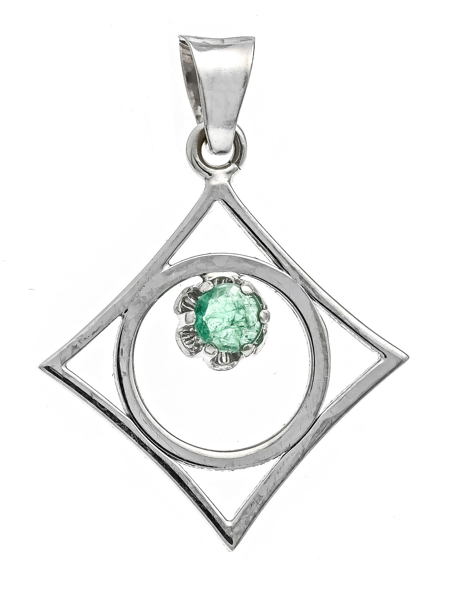 Emerald pendant WG 750/000 with a: Emerald pendant WG 750/000 with a round faceted emerald 3.5 mm, l. 26.5 mm, 1.7 g