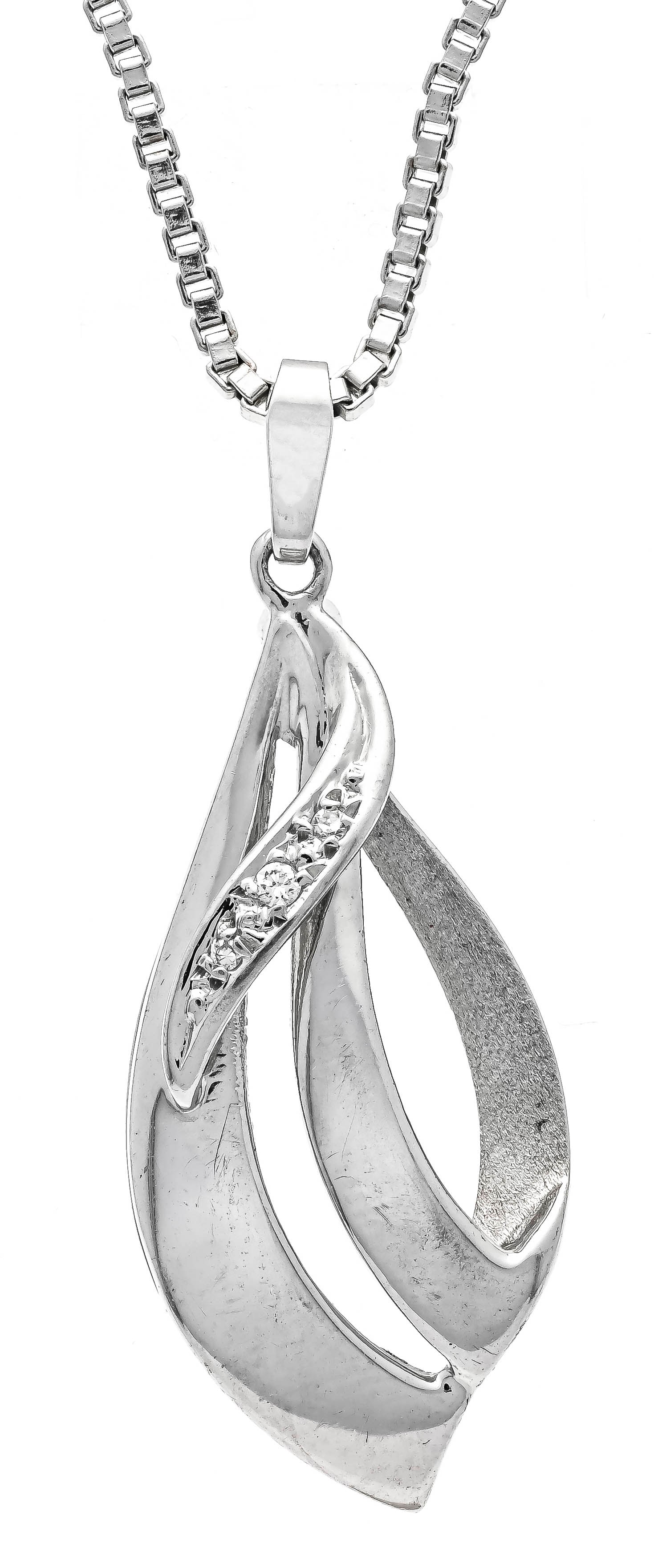 Diamond pendant WG 333/000 with 3: Diamond pendant WG 333/000 with 3 brilliant-cut diamonds, total 0.02 ct W/SI, l. 33.8 mm, on chain WG 333/000 with spring ring, l. 50 cm, 7.1 g