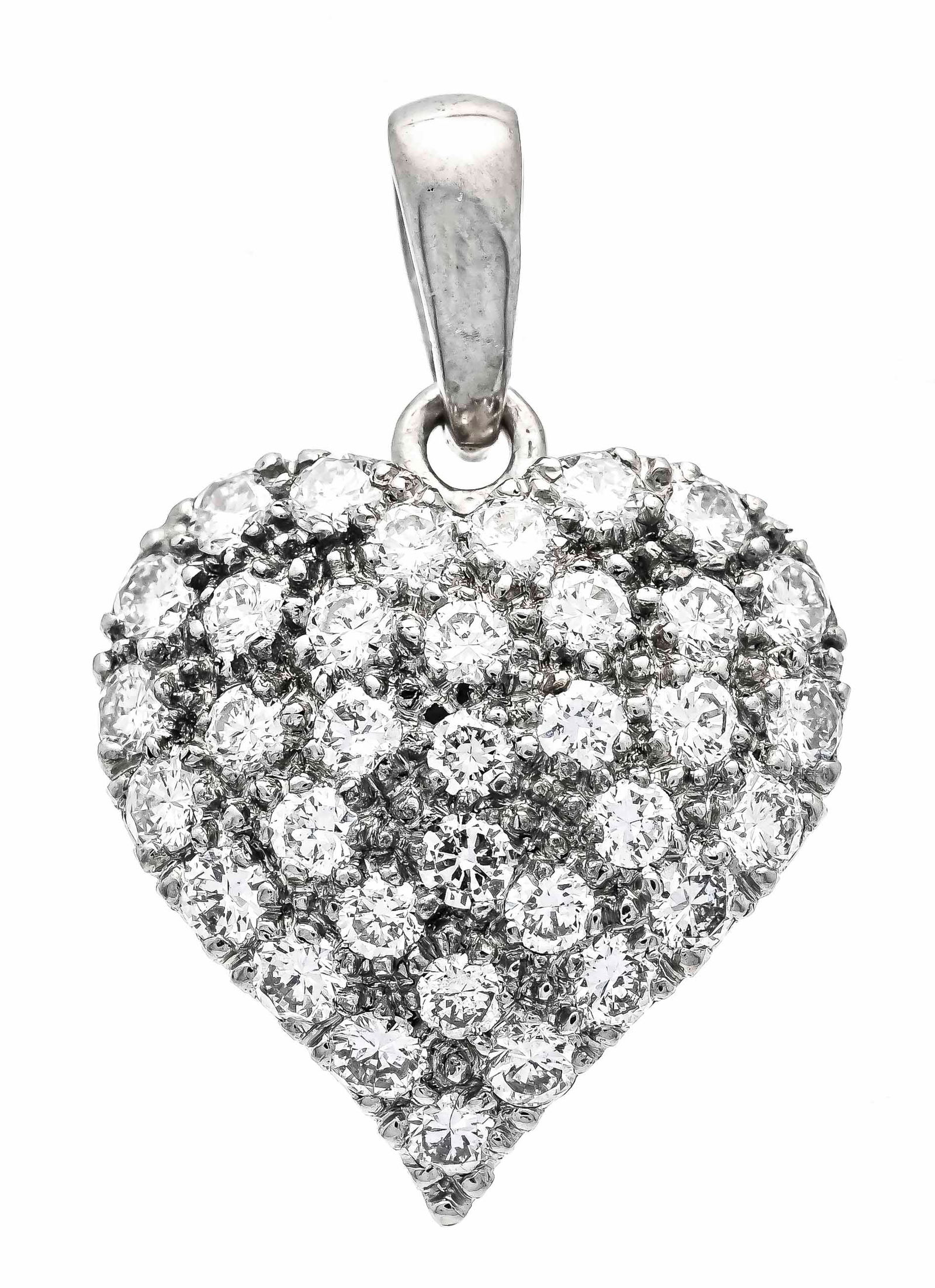 Heart diamond pendant WG 585/000: Heart diamond pendant WG 585/000 unmarked, tested, with brilliant-cut diamonds, 0.80 ct TW/VS, l. 23 mm, 2.0 g
