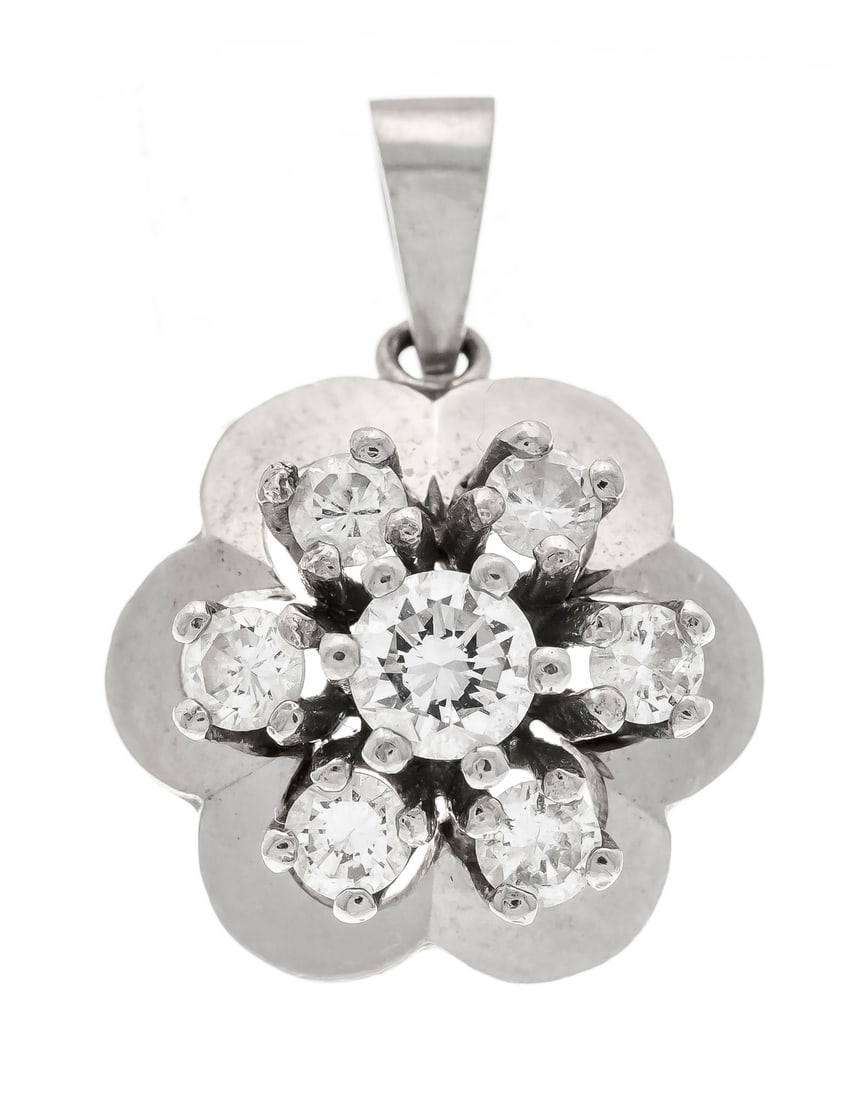 Diamond pendant platinum Pt 950/0: Diamond pendant platinum Pt 950/000 with 7 brilliant-cut diamonds, total 0.30 ct W/VS, l. 17.8 mm, 2.8 g