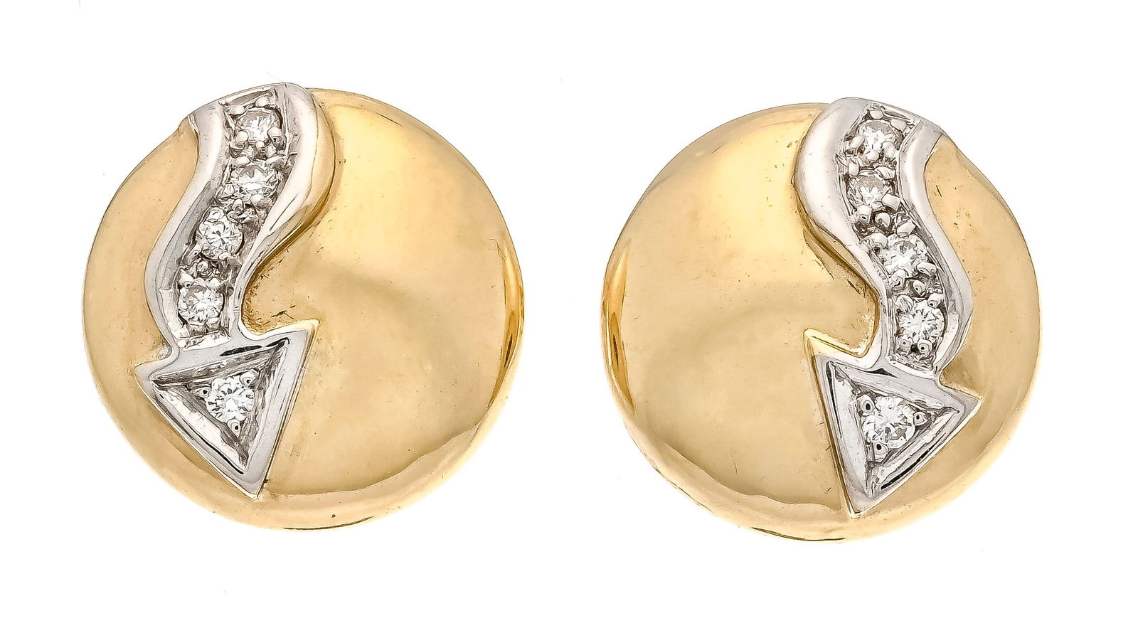 Shield ear studs GG/WG 585/000 wi: Shield ear studs GG/WG 585/000 with 10 brilliant-cut diamonds, total 0.09 ct W/SI, d. 12 mm, 2.7 g