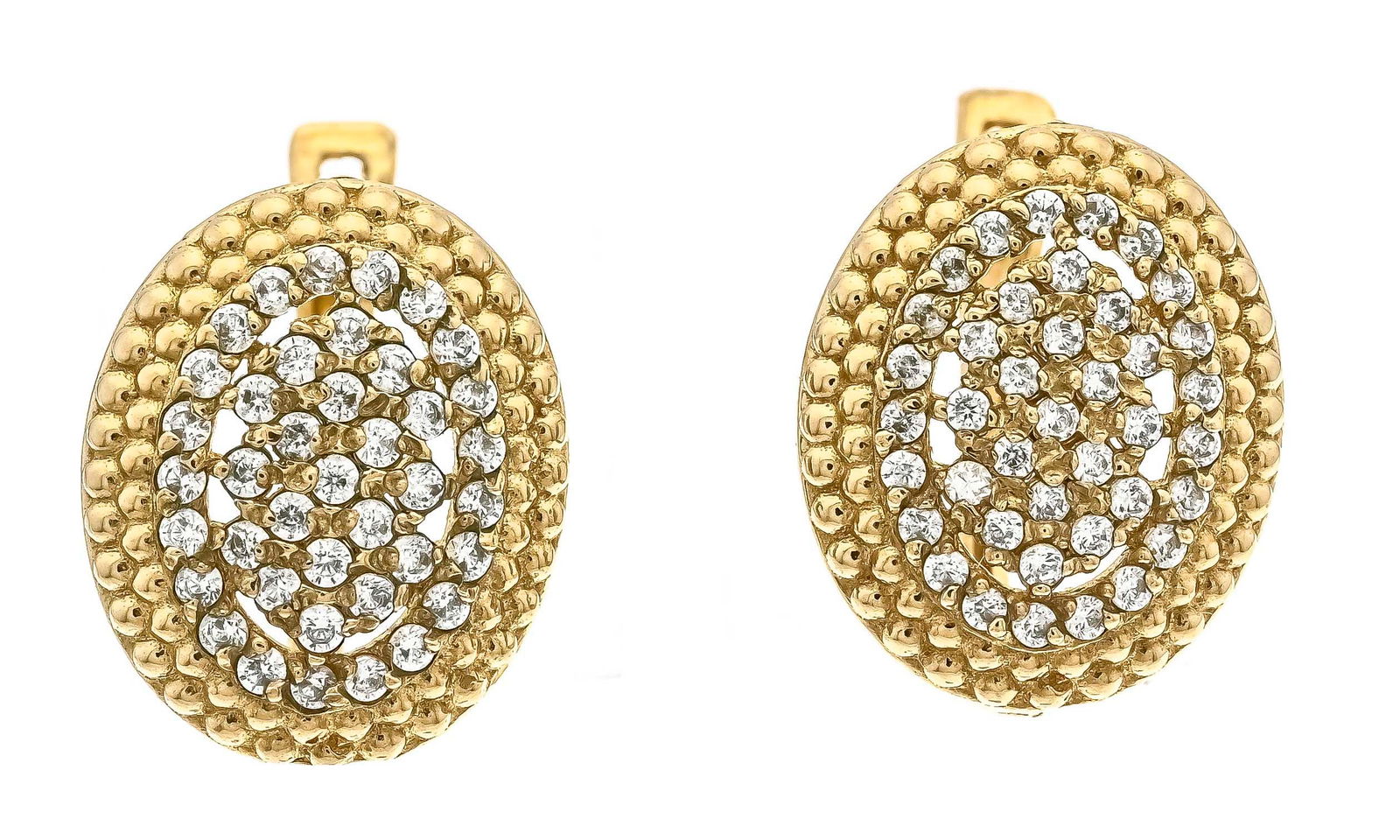 Gemstone earrings GG/WG 375/000 w: Gemstone earrings GG/WG 375/000 with round faceted white gemstones 1.0 mm, l. 14 mm, 2.4 g