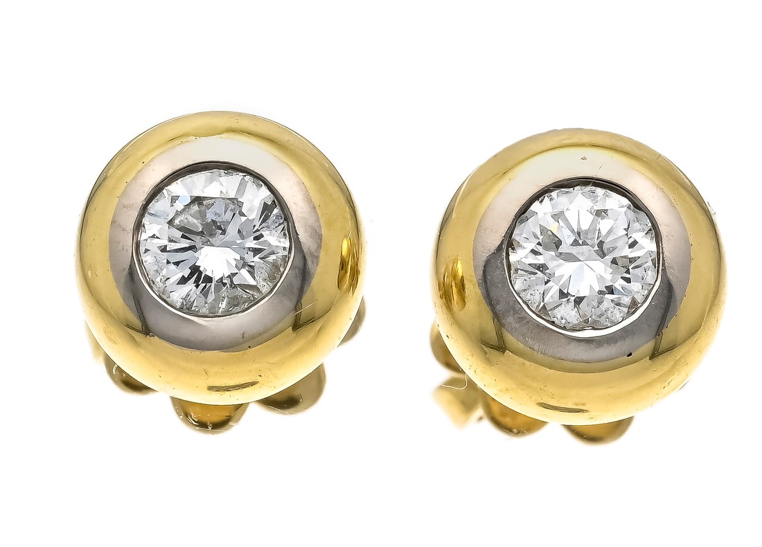 Brilliant stud earrings GG 750/00: Brilliant stud earrings GG 750/000 with 2 brilliant-cut diamonds, total 0.44 ct (stamped) W/VVS, d. 7.3 mm, WZP stamped, 3.4 g