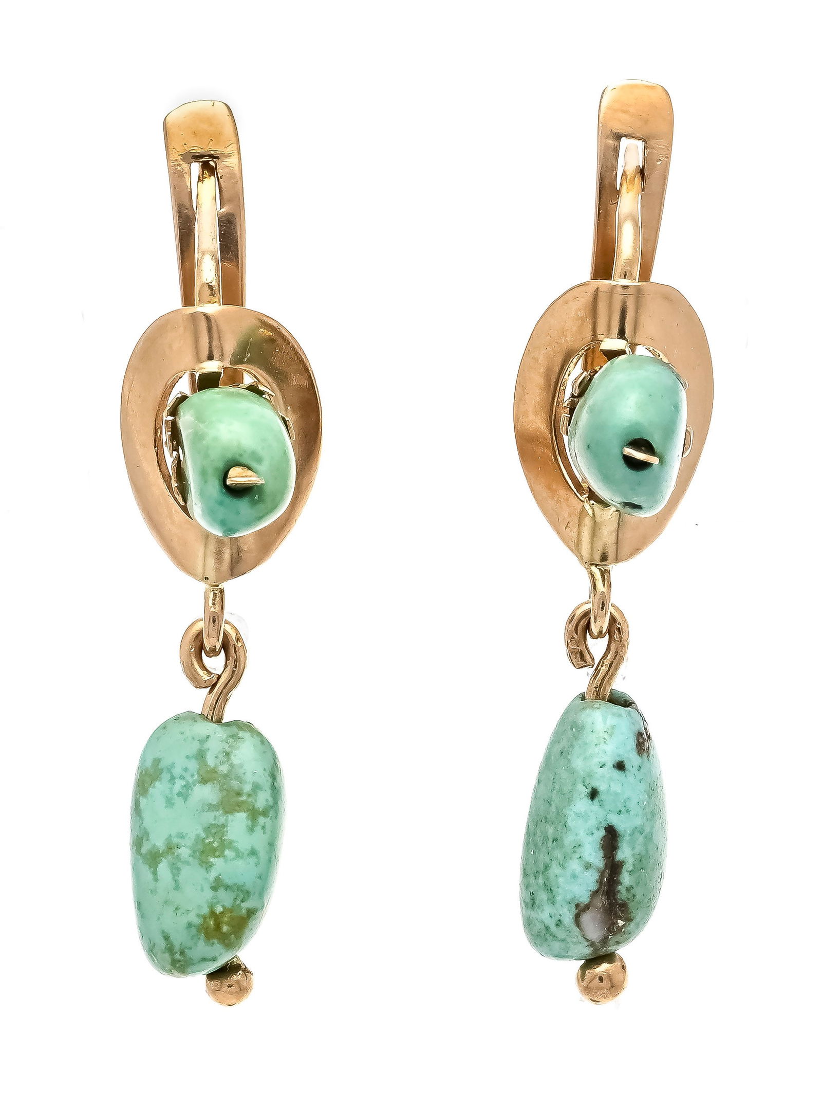 Turquoise earrings RG 583/000 wit: Turquoise earrings RG 583/000 with 4 matrix turquoise elements 10 x 7 and 7 x 6 mm, with patina and crack filling, l. 30 mm, 5.3 g