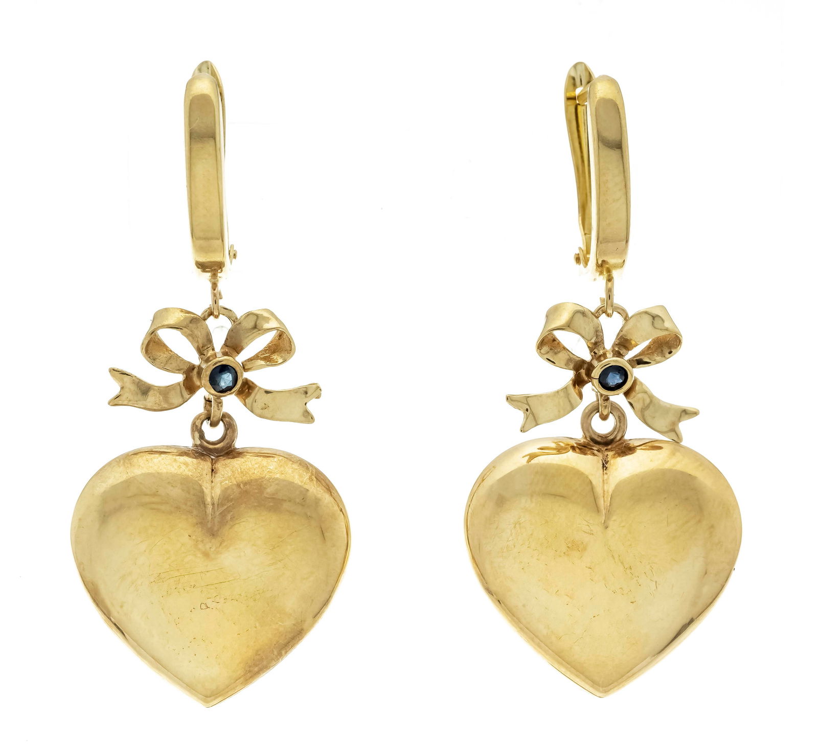 Motif earrings GG 333/000 with he: Motif earrings GG 333/000 with hearts and loops set with 2 round faceted sapphires 2.2 mm blue, translucent, l. 49 mm, 4.8 g