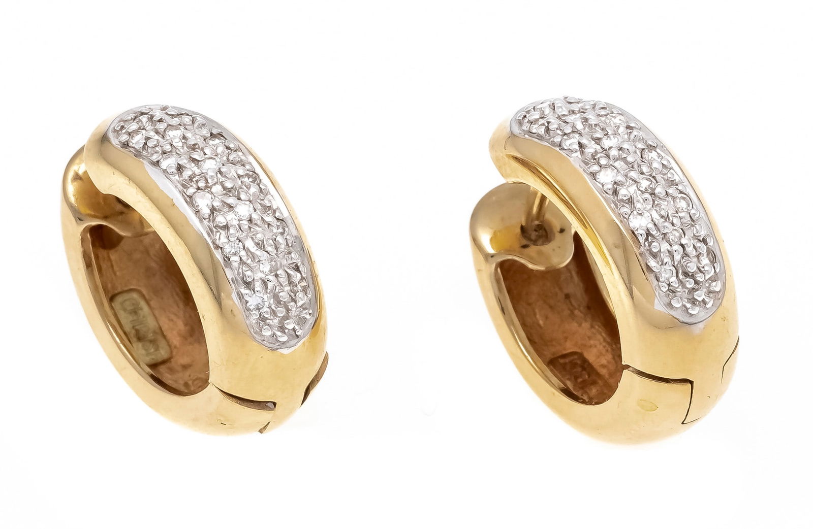 Christ diamond hoop earrings GG 5: Christ diamond hoop earrings GG 585/000 with 30 brilliant-cut diamonds, total 0.20 ct W/SI, w. 6 mm, l. 18 mm, Christ stamped, 9.0 g