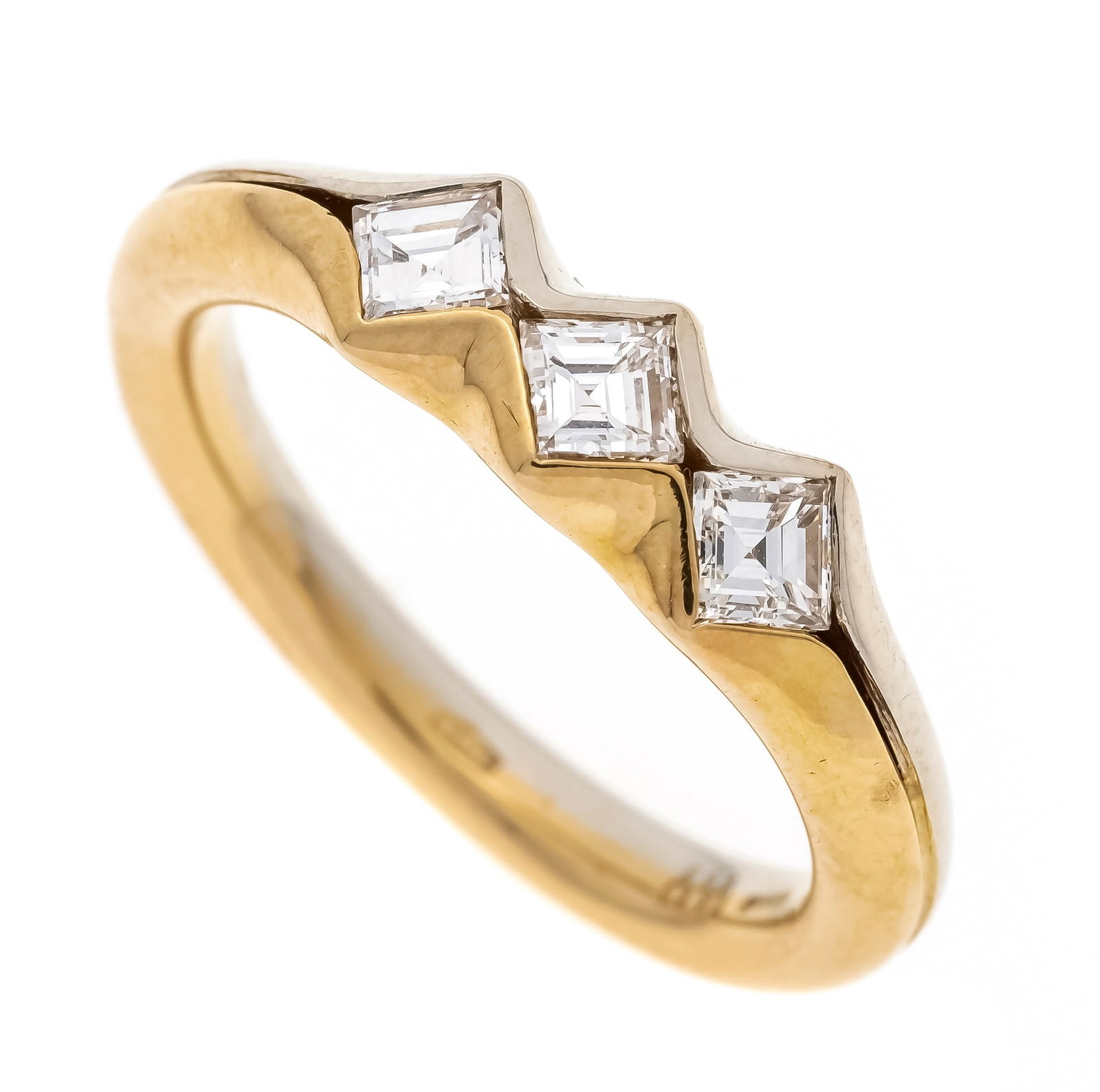 Diamond rivière ring GG/WG 750/00: Diamond rivière ring GG/WG 750/000 with 3 diamond carrées, total 0.36 ct W/VVS-VS, RG 53, unmarked master's hallmark, 5.0 g