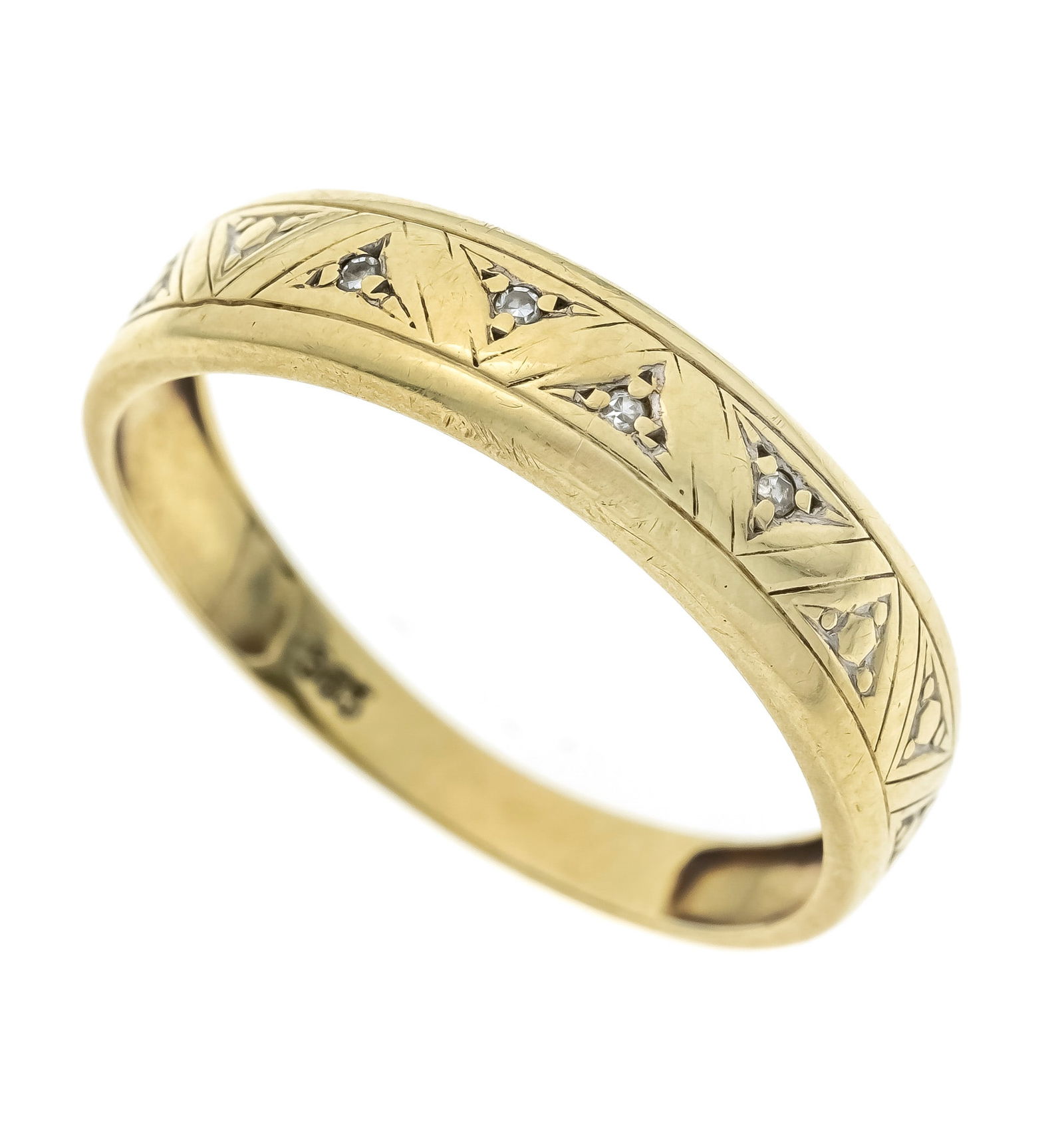 Diamond ring GG 585/000 with 4 oc: Diamond ring GG 585/000 with 4 octagonal diamonds, total 0.008 ct W/SI-PI, RG 53, 1.4 g