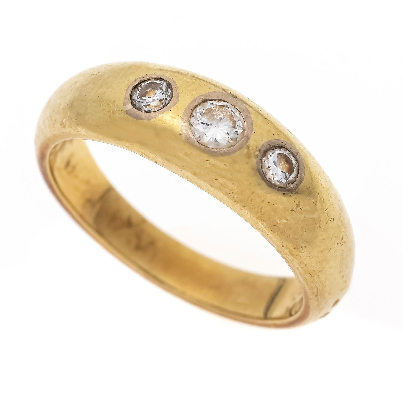 Brilliant-cut diamond ring GG 585: Brilliant-cut diamond ring GG 585/000 with 3 brilliant-cut diamonds, total 0.31 ct (hallmarked) TW/VS, RG 58, 7.2 g