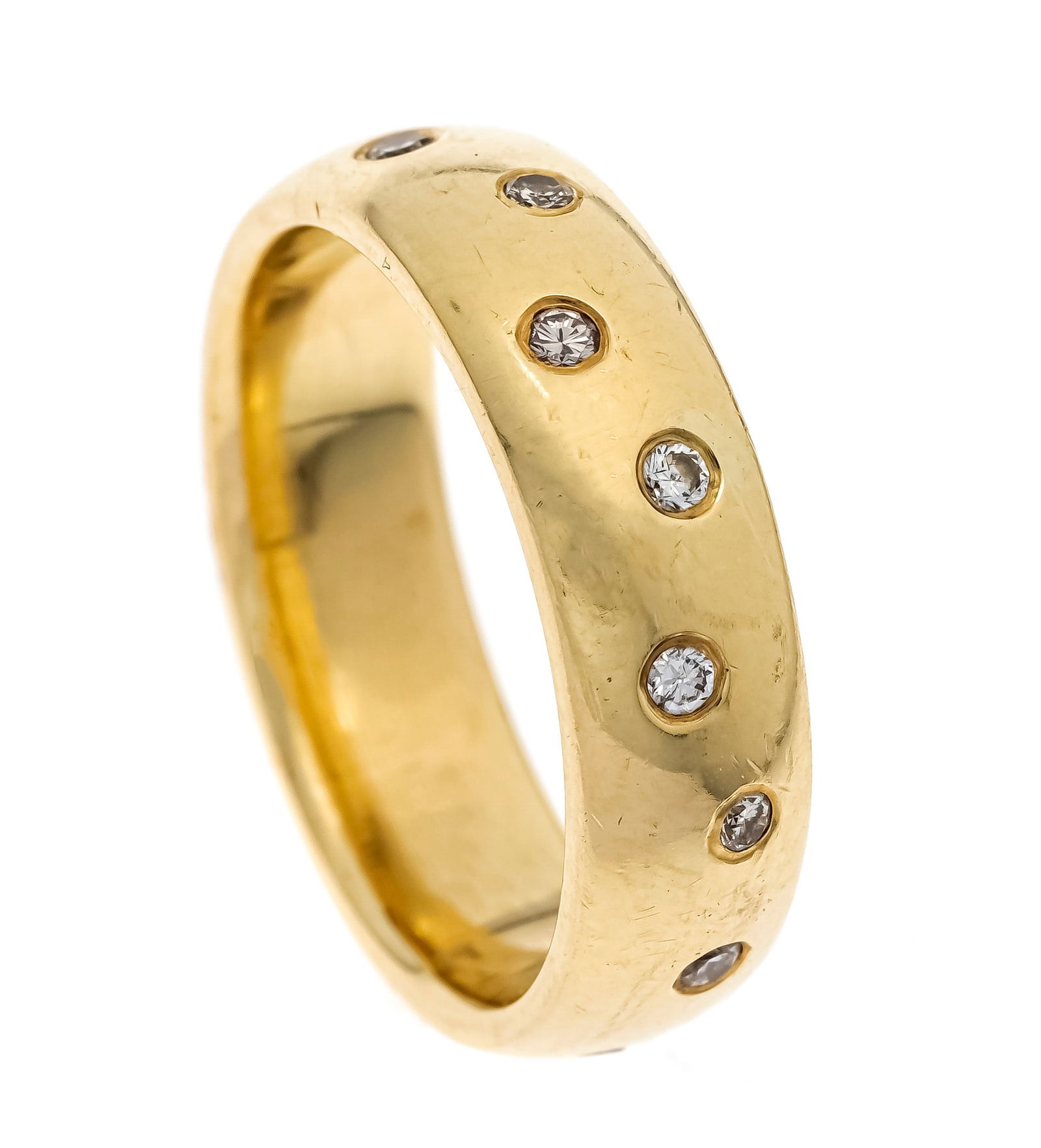 Eternity ring GG 585/000 all arou: Eternity ring GG 585/000 all around, offset brilliant-cut diamonds, total 0.30 ct l.tintedW/SI-PI, RG 52, 6.1 g