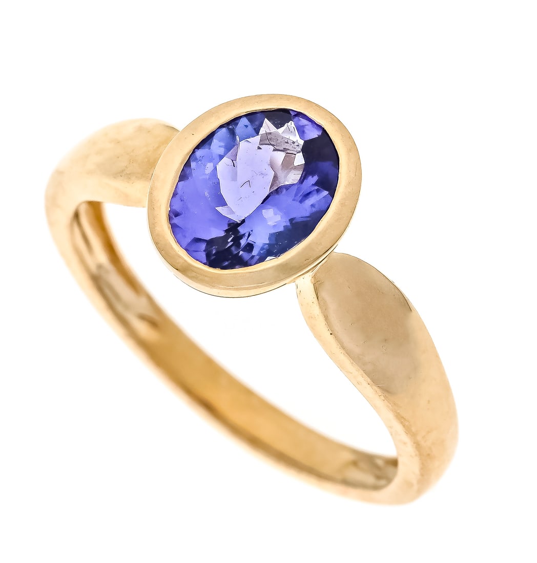 Harry Ivens tanzanite ring GG 375: Harry Ivens tanzanite ring GG 375/000 with an oval faceted tanzanite 7.5 x 5.5 mm in a bright violet blue, eye-clean, RG 50, IV stamped, 2.1 g