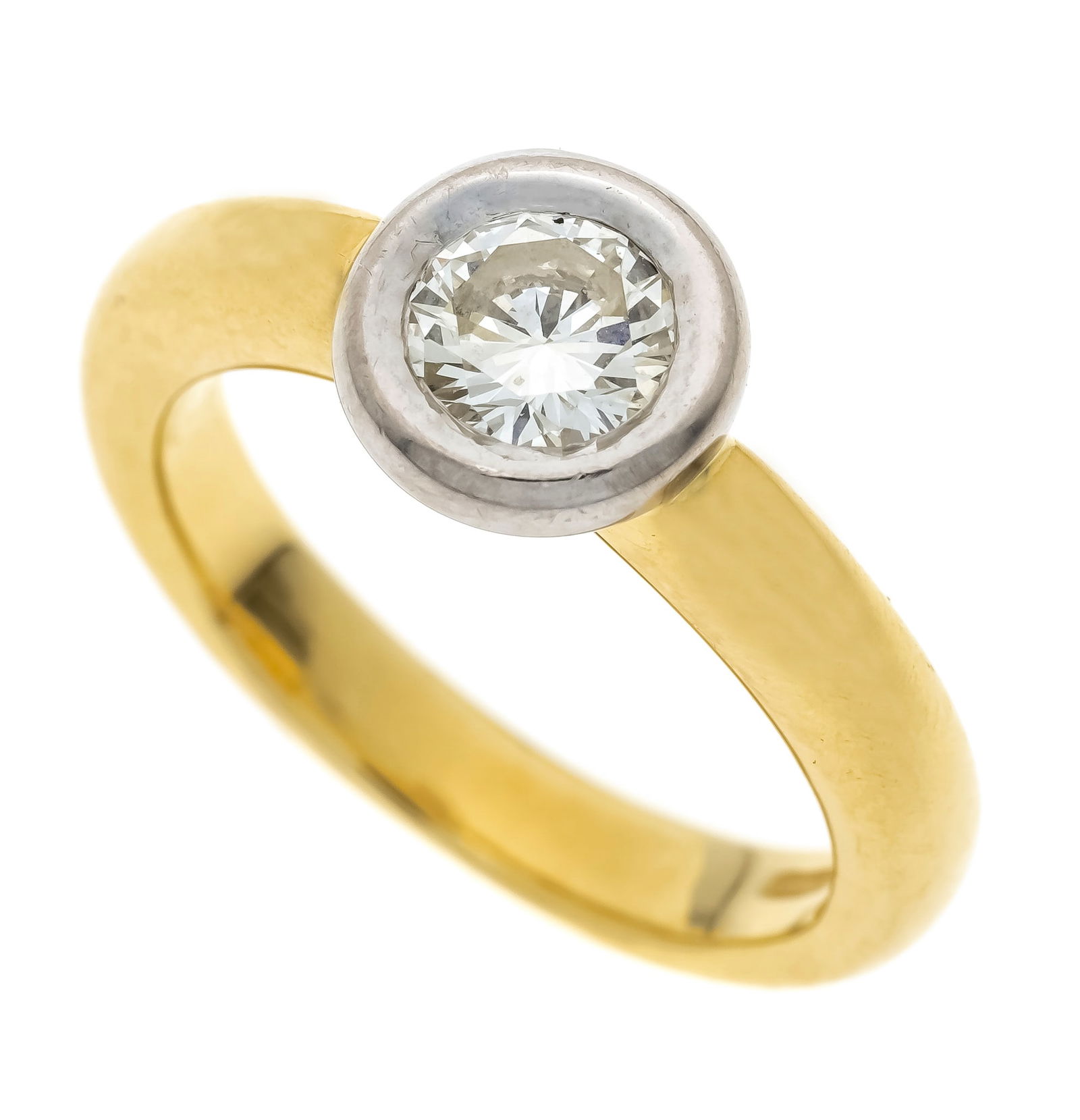 Wempe solitaire diamond ring GG/W: Wempe solitaire diamond ring GG/WG 750/000 with a brilliant-cut diamond 0.58 ct tintedW/SI, RG 52, Wempe stamped, engraved jewelry certificate no. 2851, 7.4 g, with jewelry certificate 2851 from 1996